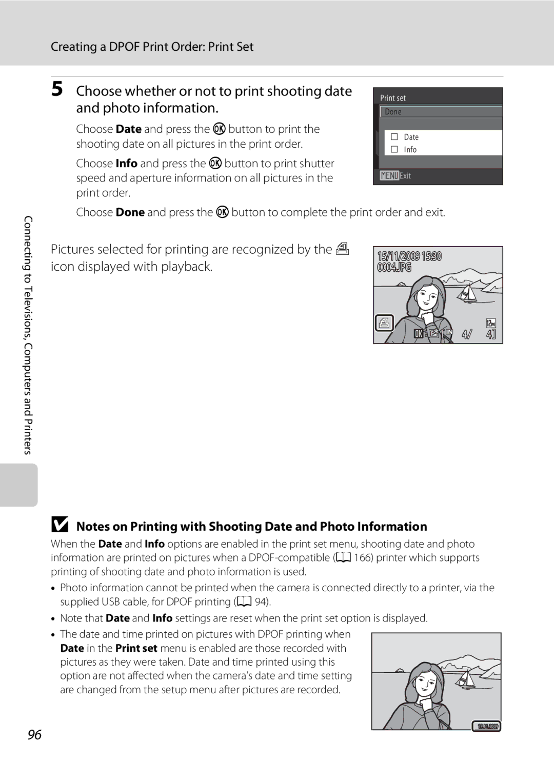 Nikon COOLPIXS1000PJ user manual Choose whether or not to print shooting date, Photo information 