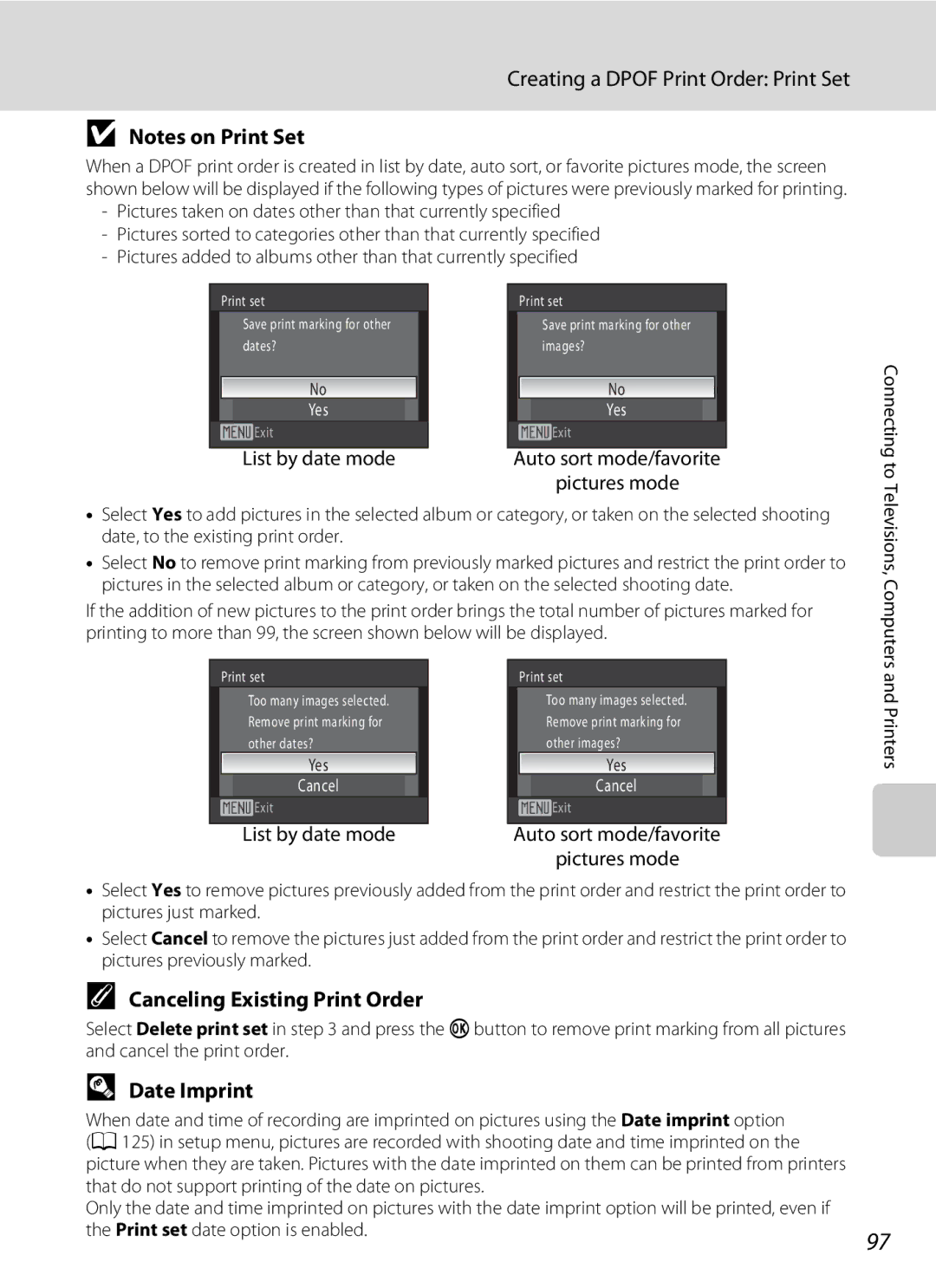 Nikon COOLPIXS1000PJ user manual Canceling Existing Print Order, Date Imprint, List by date mode 