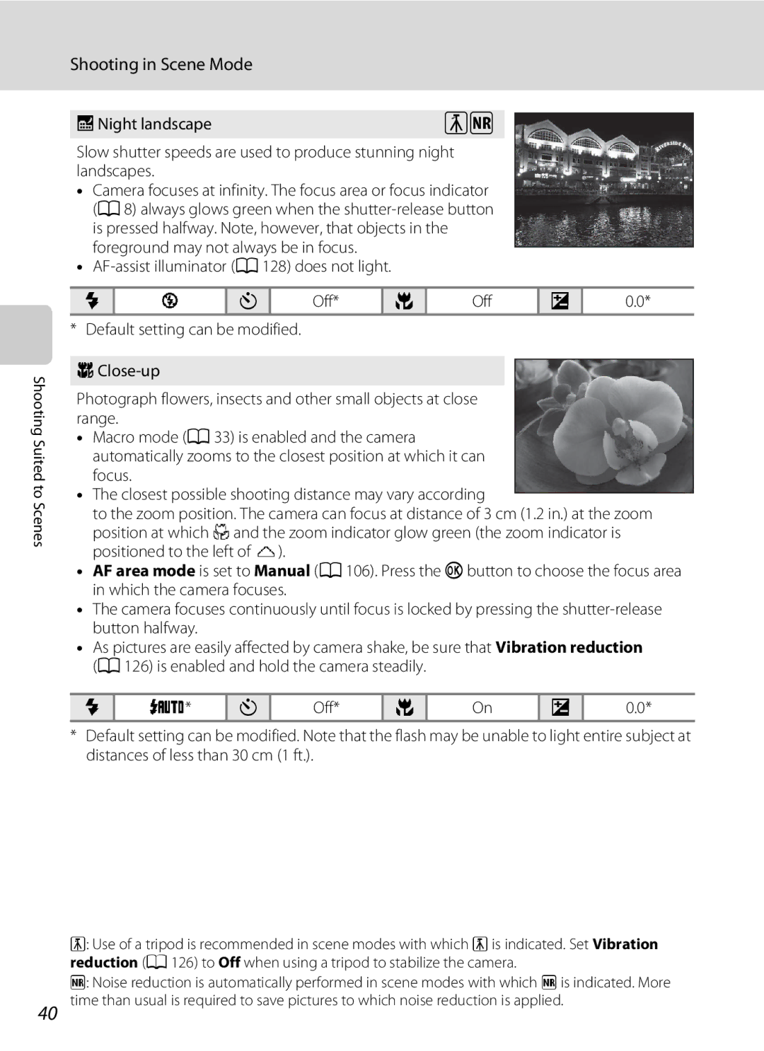 Nikon COOLPIXS1000PJ user manual Night landscape 