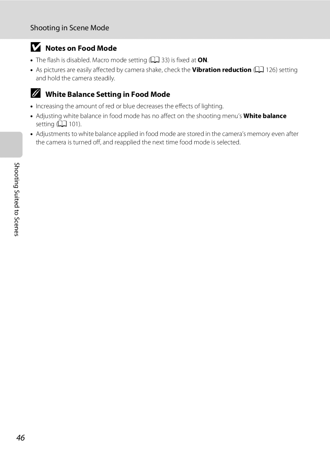 Nikon COOLPIXS1000PJ user manual White Balance Setting in Food Mode 