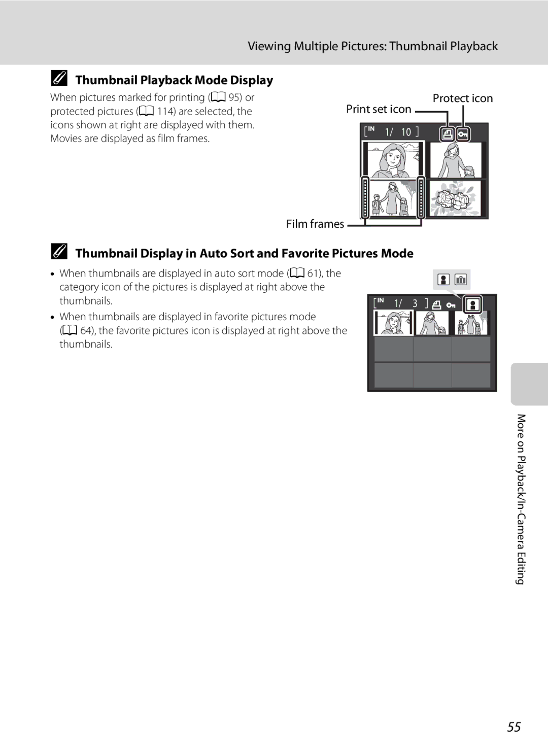 Nikon COOLPIXS1000PJ user manual Viewing Multiple Pictures Thumbnail Playback, Thumbnail Playback Mode Display 