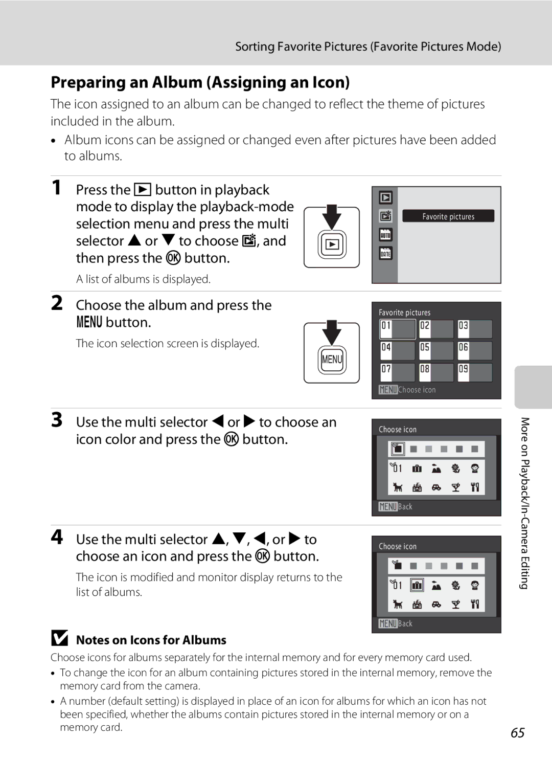 Nikon COOLPIXS1000PJ user manual Preparing an Album Assigning an Icon 