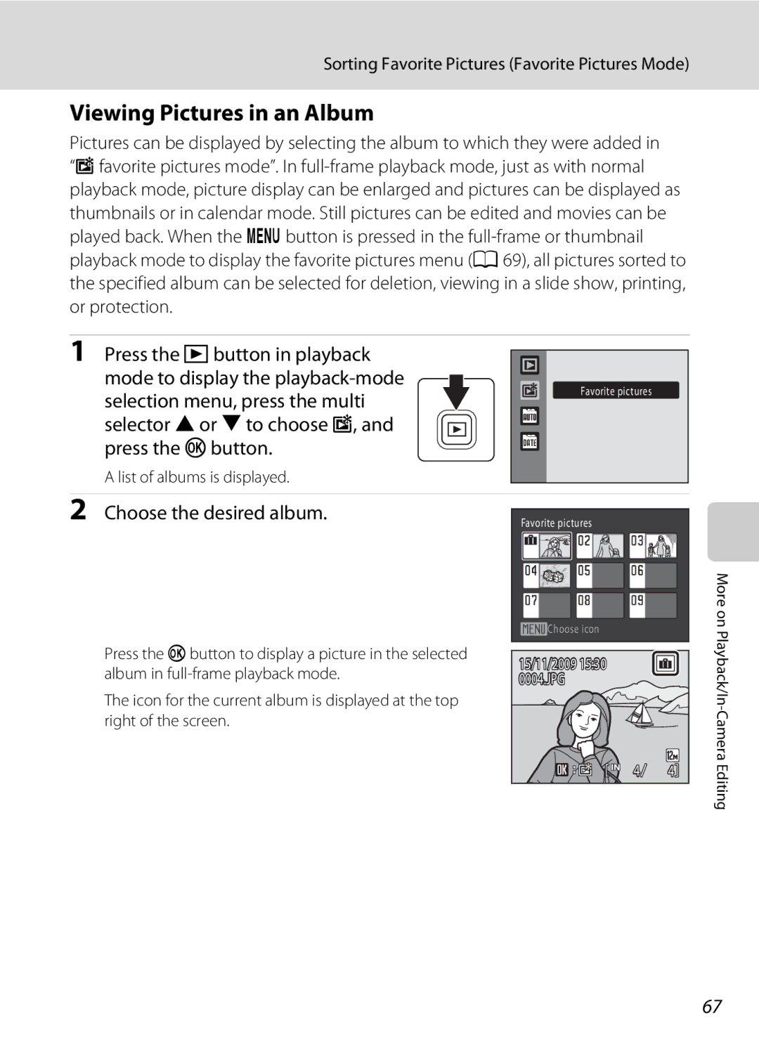 Nikon COOLPIXS1000PJ user manual Viewing Pictures in an Album, Choose the desired album 