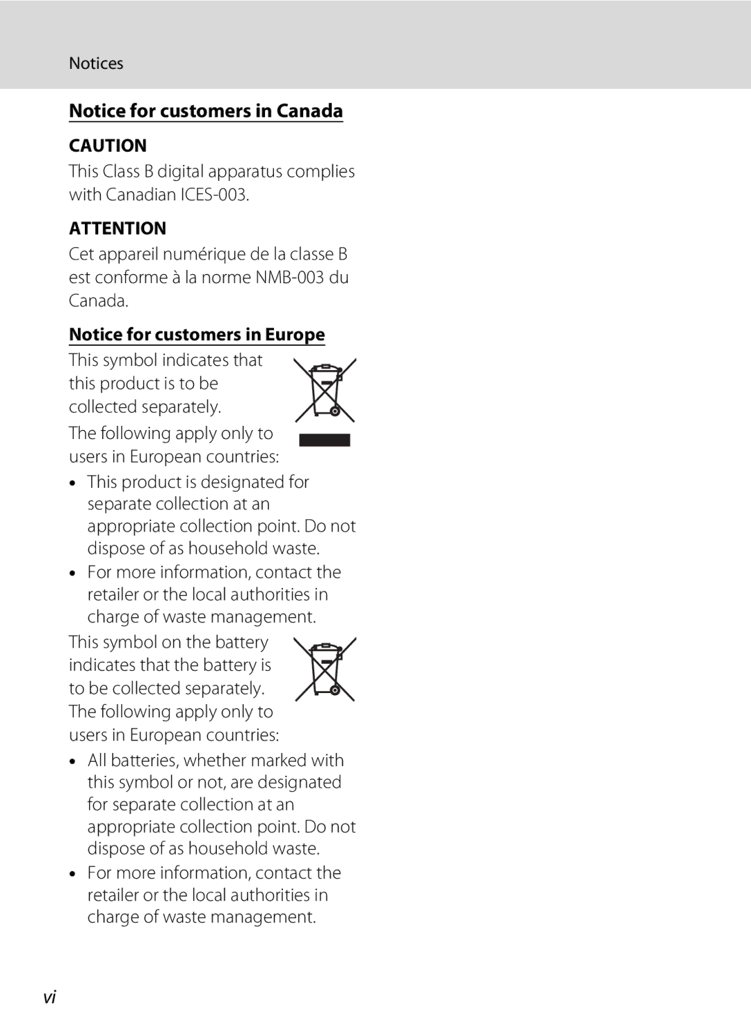 Nikon COOLPIXS1000PJ user manual Following apply only to users in European countries 