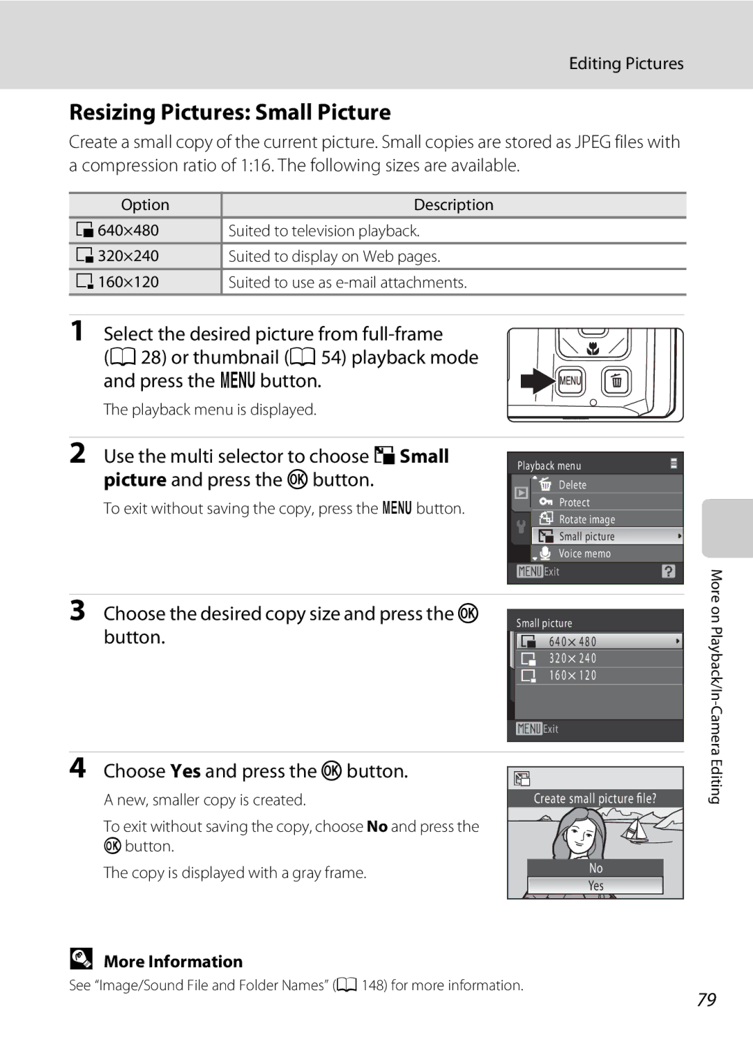 Nikon COOLPIXS1000PJ user manual Resizing Pictures Small Picture, Choose the desired copy size and press the k button 