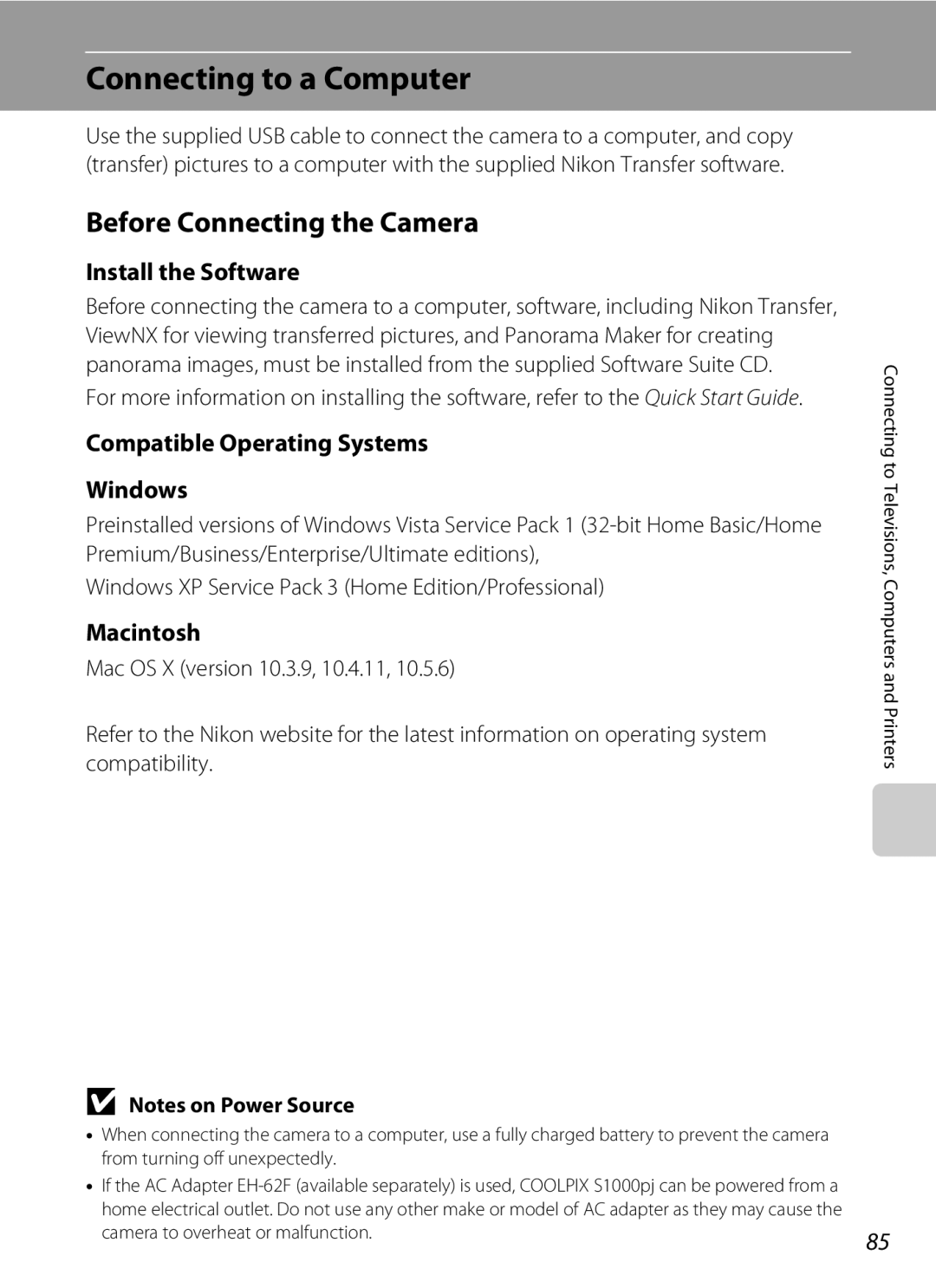 Nikon COOLPIXS1000PJ user manual Connecting to a Computer, Before Connecting the Camera, Install the Software, Macintosh 