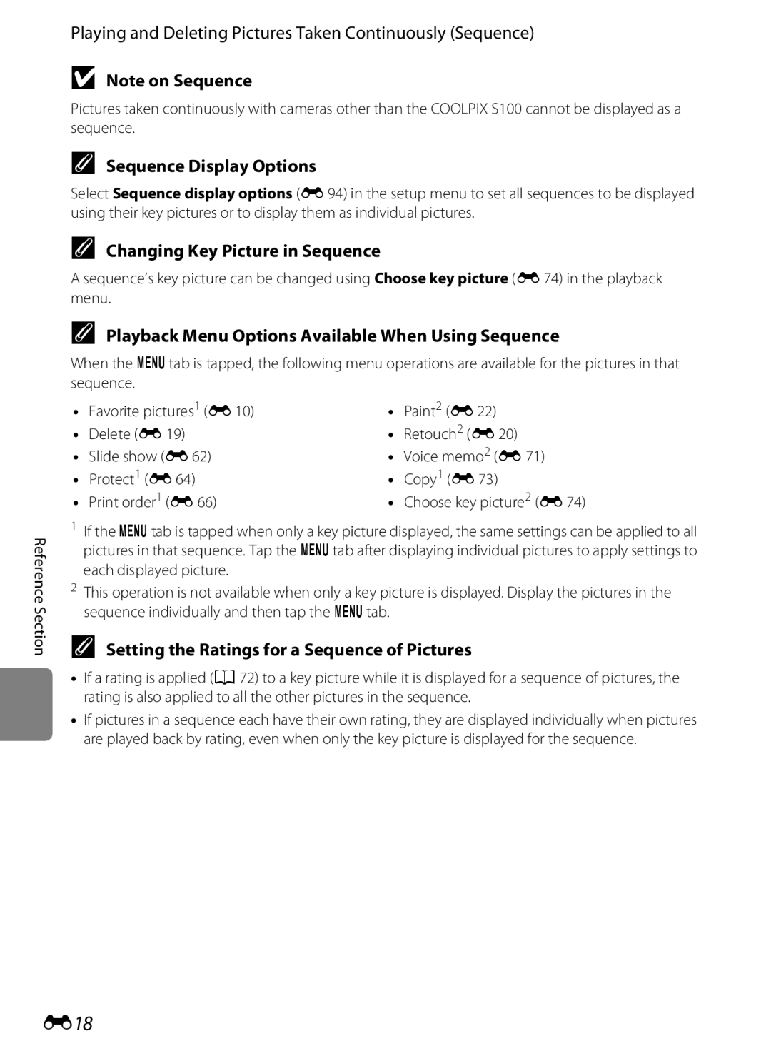 Nikon COOLPIXS100GOLD, COOLPIXS100PURPLE, COOLPIXS100RED E18, Sequence Display Options, Changing Key Picture in Sequence 