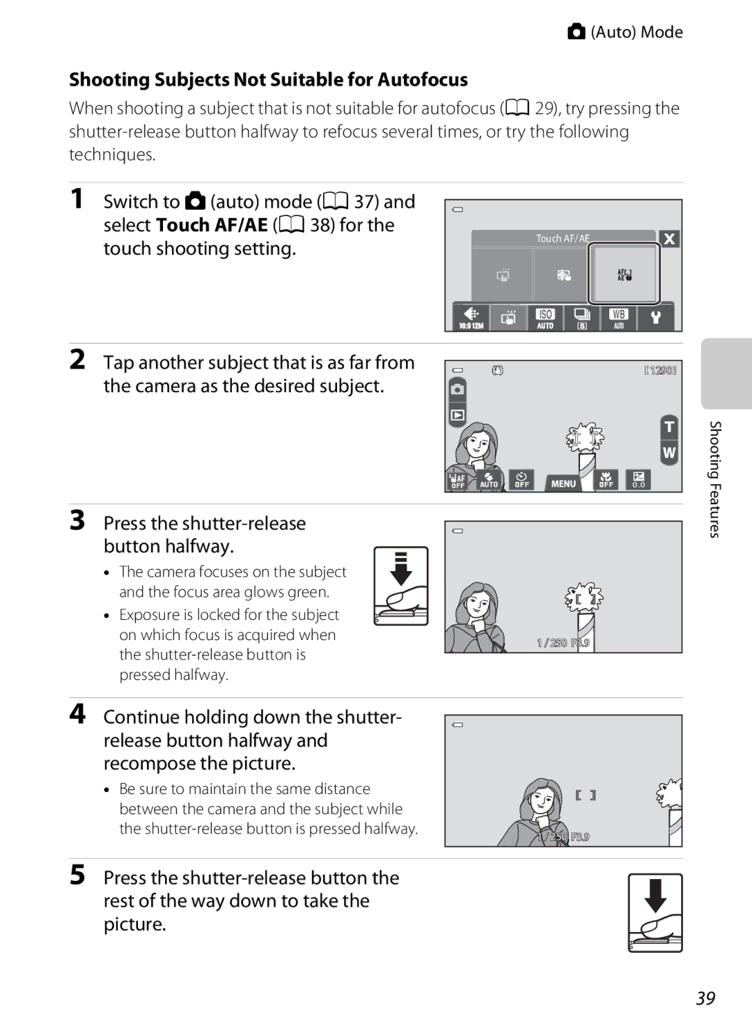 Nikon COOLPIXS100RED manual Shooting Subjects Not Suitable for Autofocus, Picture, Press the shutter-release button halfway 