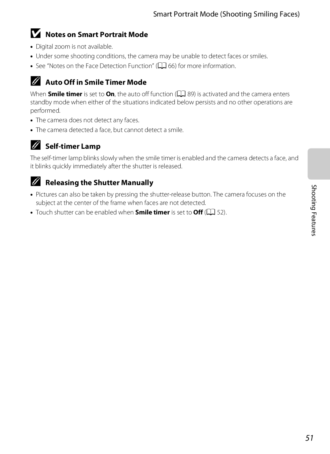 Nikon COOLPIXS100RED manual Smart Portrait Mode Shooting Smiling Faces, Auto Off in Smile Timer Mode, Self-timer Lamp 