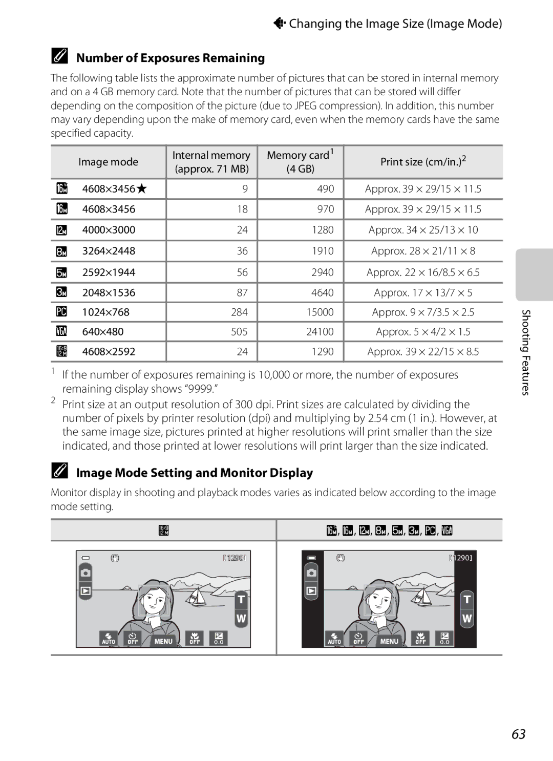 Nikon COOLPIXS100RED, COOLPIXS100PURPLE, COOLPIXS100GOLD Changing the Image Size Image Mode, Number of Exposures Remaining 