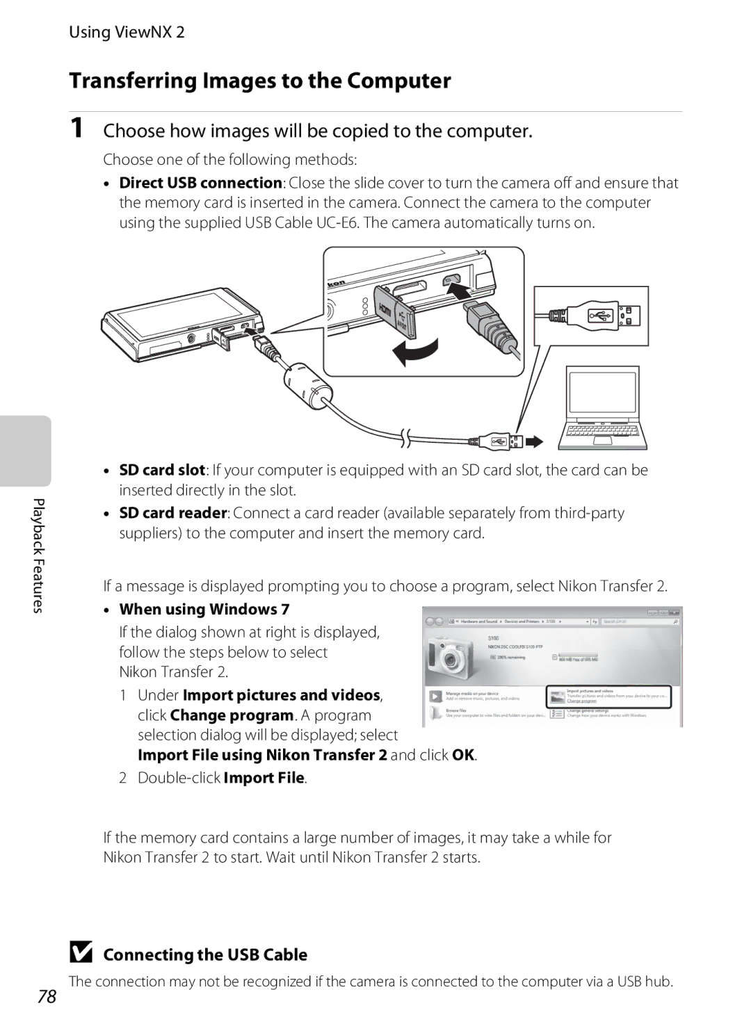 Nikon COOLPIXS100PURPLE manual Transferring Images to the Computer, Choose how images will be copied to the computer 