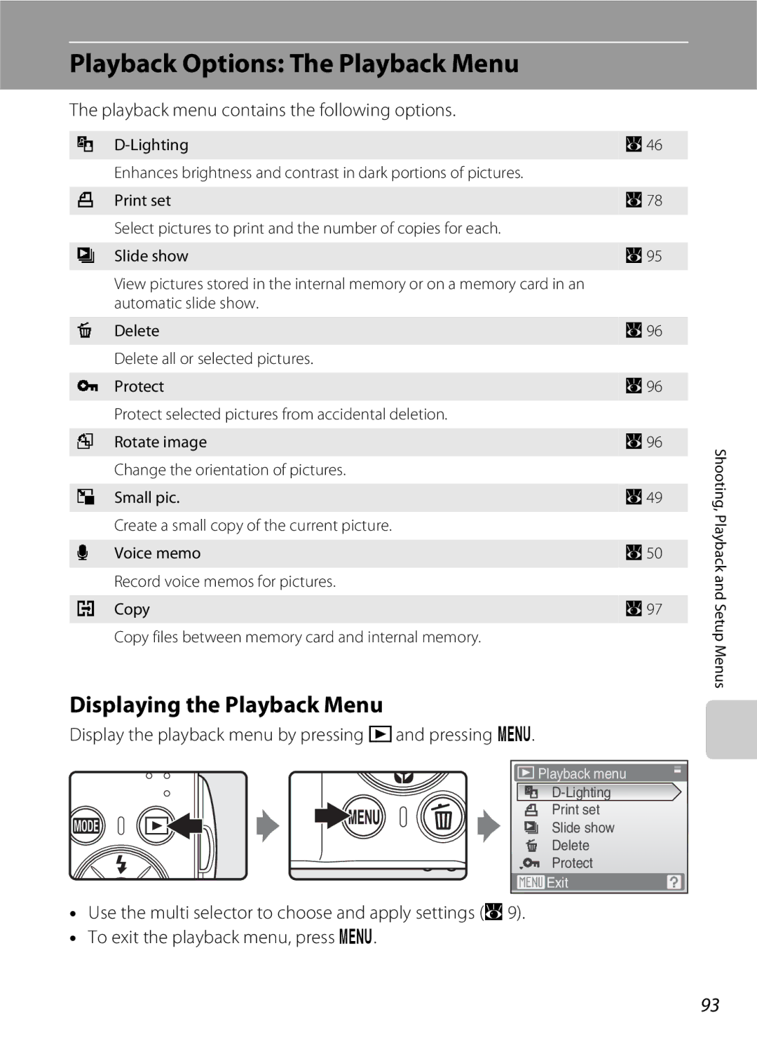 Nikon COOLPIXS210P, COOLPIXS210CB manual Playback Options The Playback Menu, Displaying the Playback Menu 