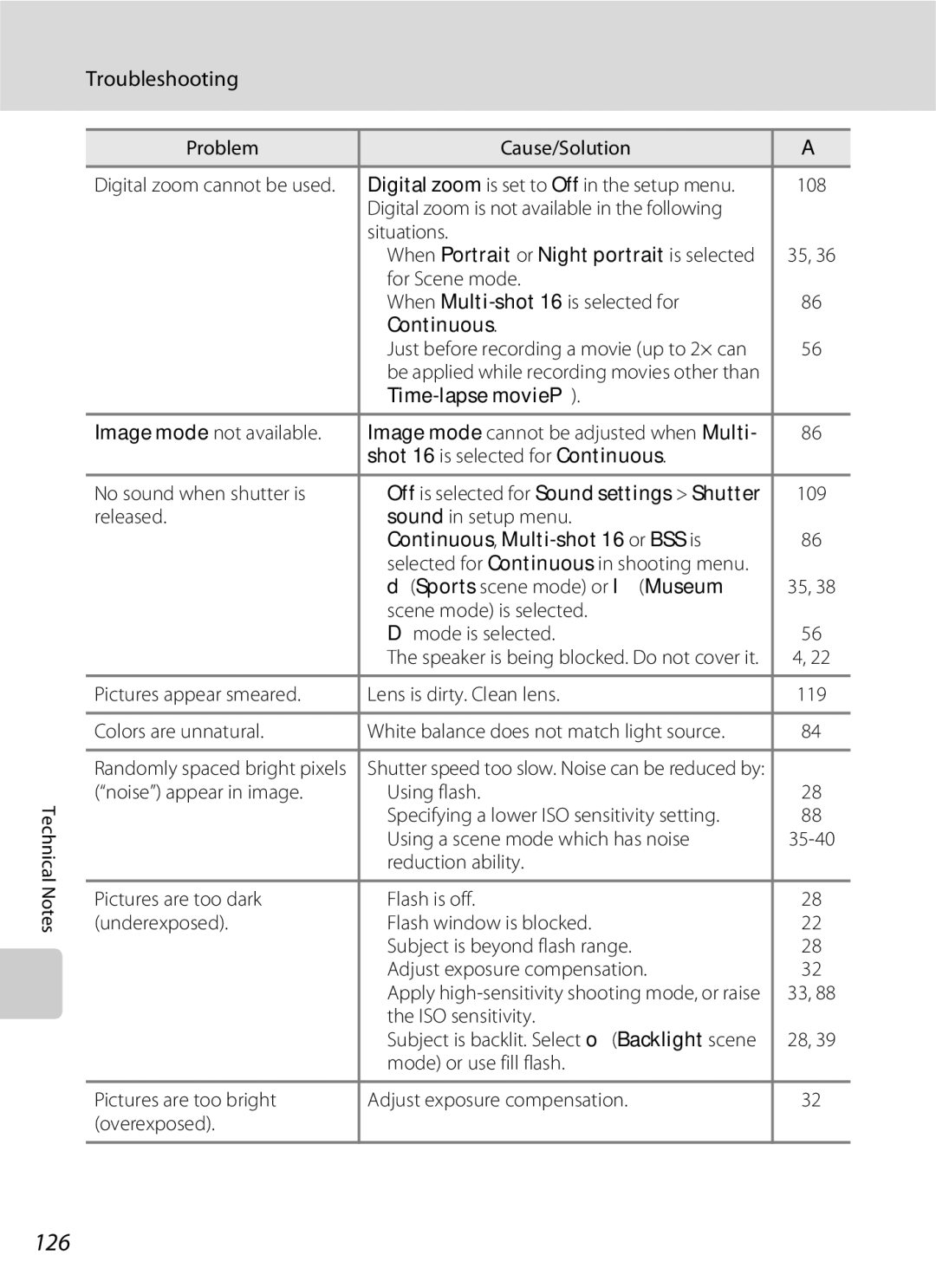 Nikon COOLPIXS210CB, COOLPIXS210P manual 126, Shot 16 is selected for Continuous, Sports scene mode or l Museum 