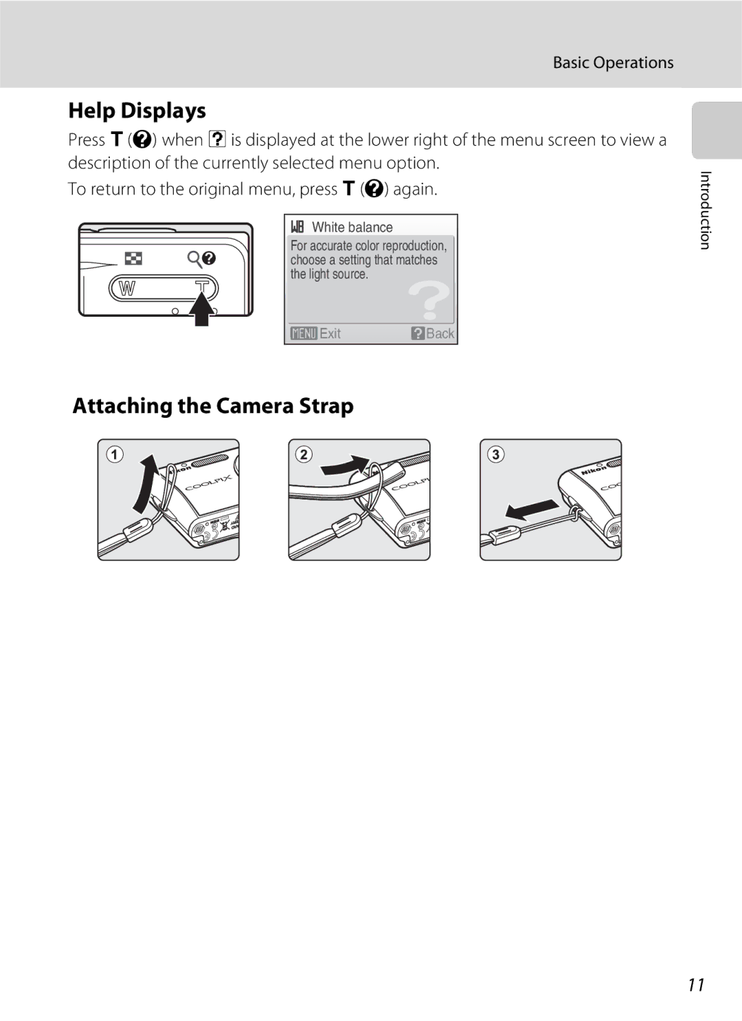 Nikon COOLPIXS210P, COOLPIXS210CB manual Help Displays, Attaching the Camera Strap 