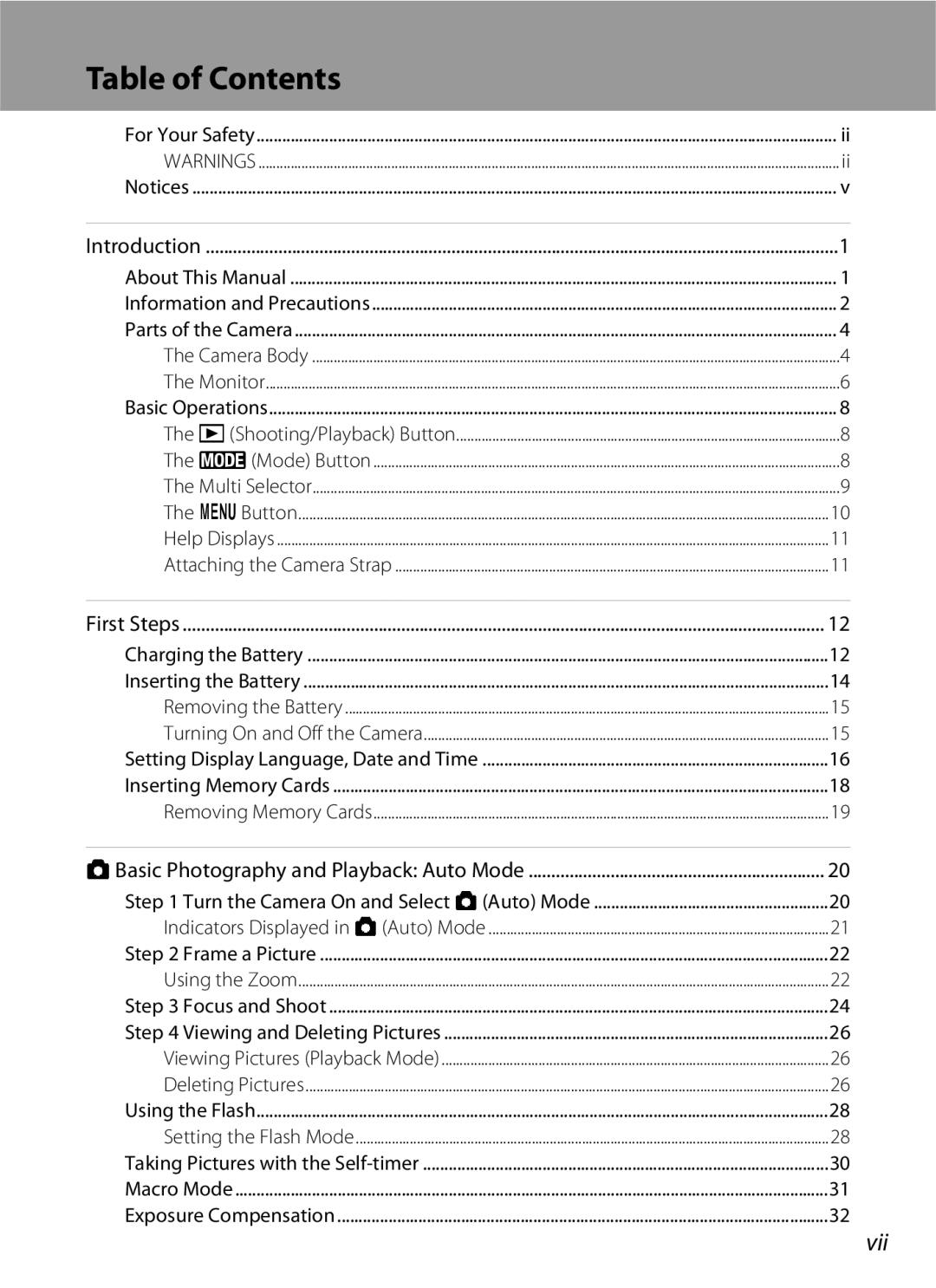 Nikon COOLPIXS210P, COOLPIXS210CB manual Table of Contents 