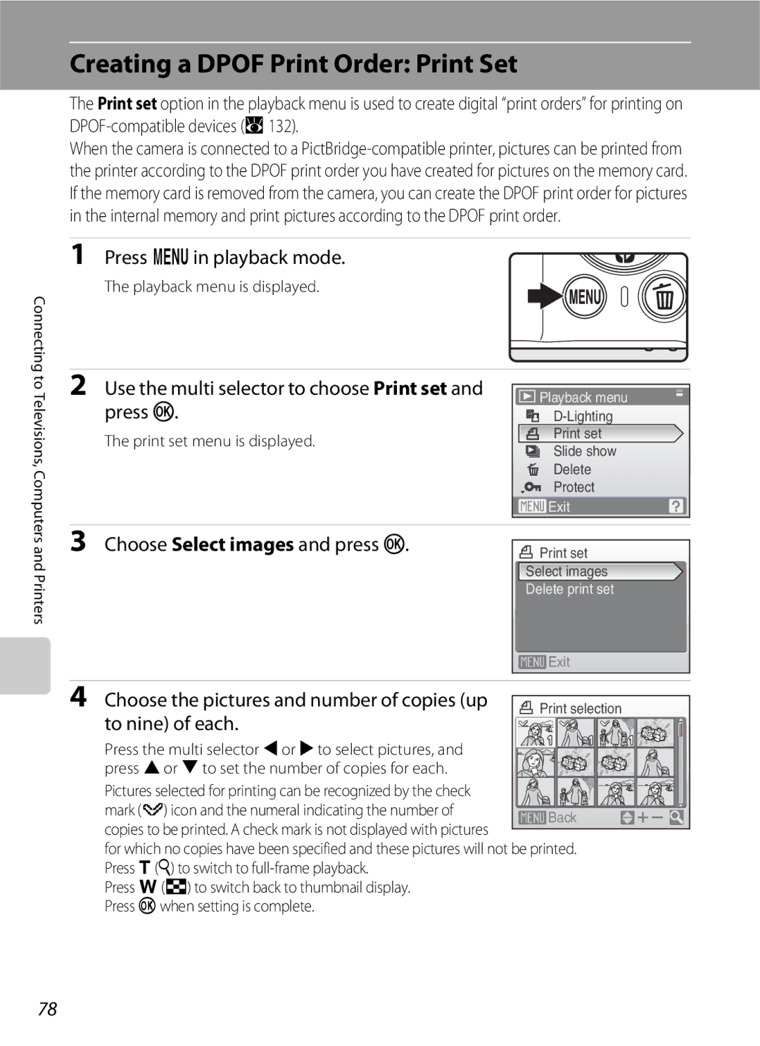 Nikon COOLPIXS210CB, COOLPIXS210P manual Creating a Dpof Print Order Print Set 