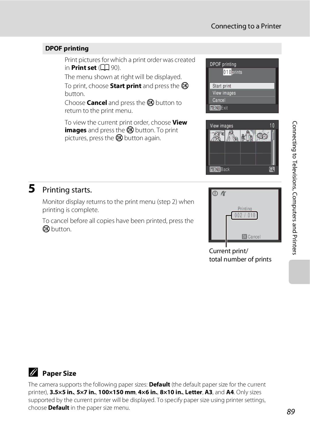 Nikon COOLPIXS220GB, COOLPIXS220P, COOLPIXS220CB user manual Paper Size, Dpof printing 