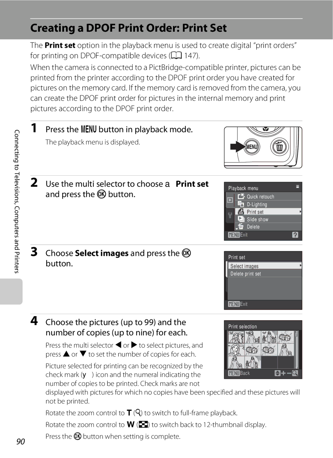 Nikon COOLPIXS220P, COOLPIXS220CB, COOLPIXS220GB Creating a Dpof Print Order Print Set, Press the d button in playback mode 