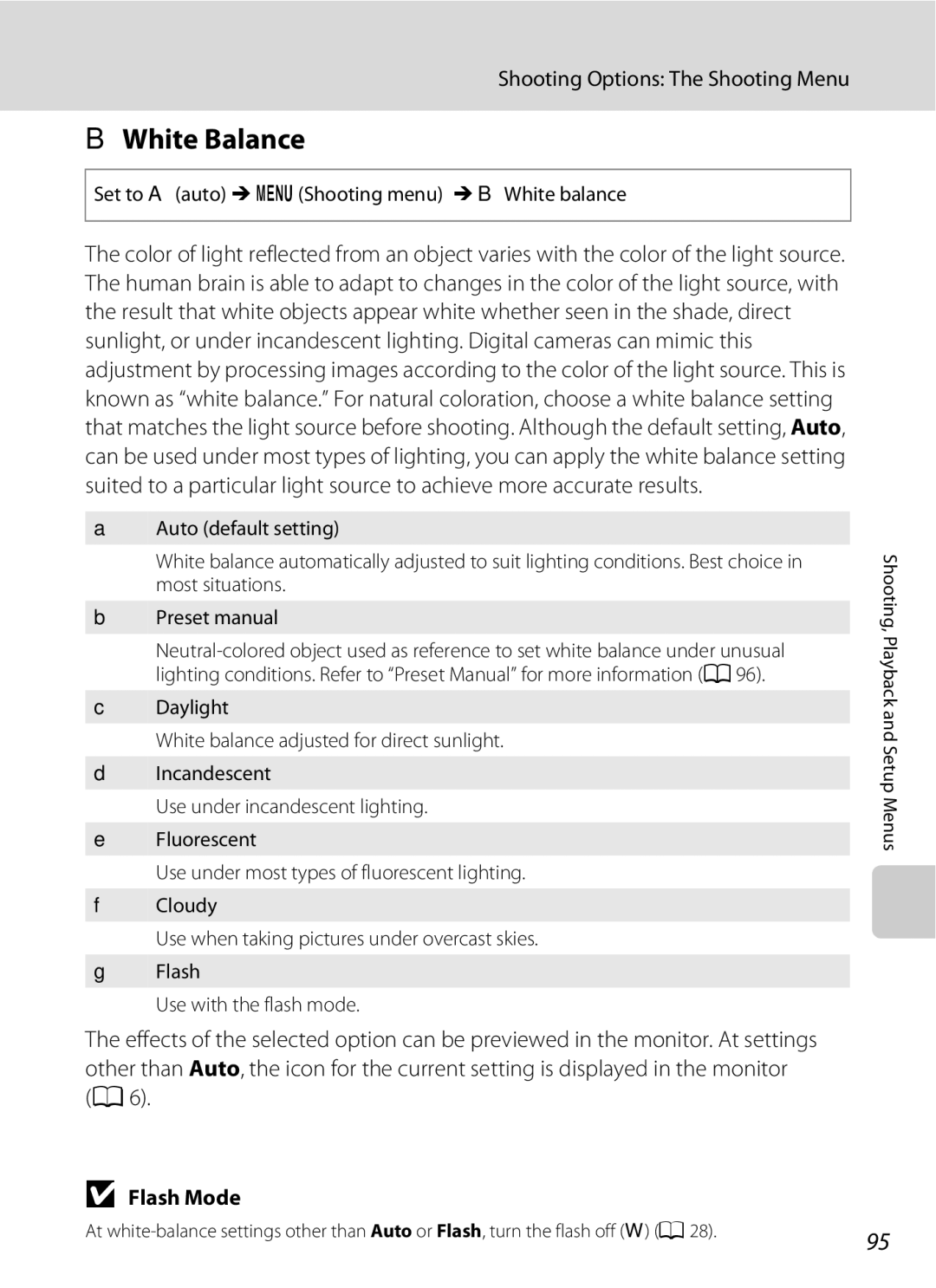 Nikon COOLPIXS220GB, COOLPIXS220P user manual BWhite Balance, Flash Mode, Set to Aauto M d Shooting menu MB White balance 