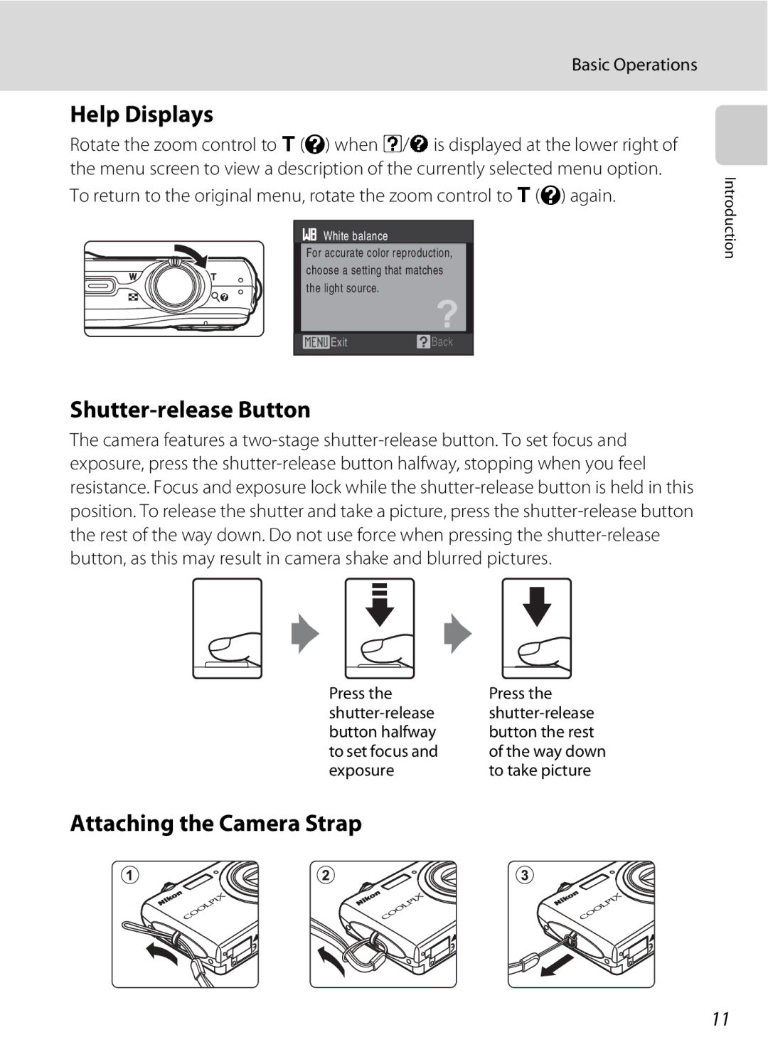 Nikon COOLPIXS220GB user manual Help Displays, Shutter-release Button, Attaching the Camera Strap, Exposure To take picture 