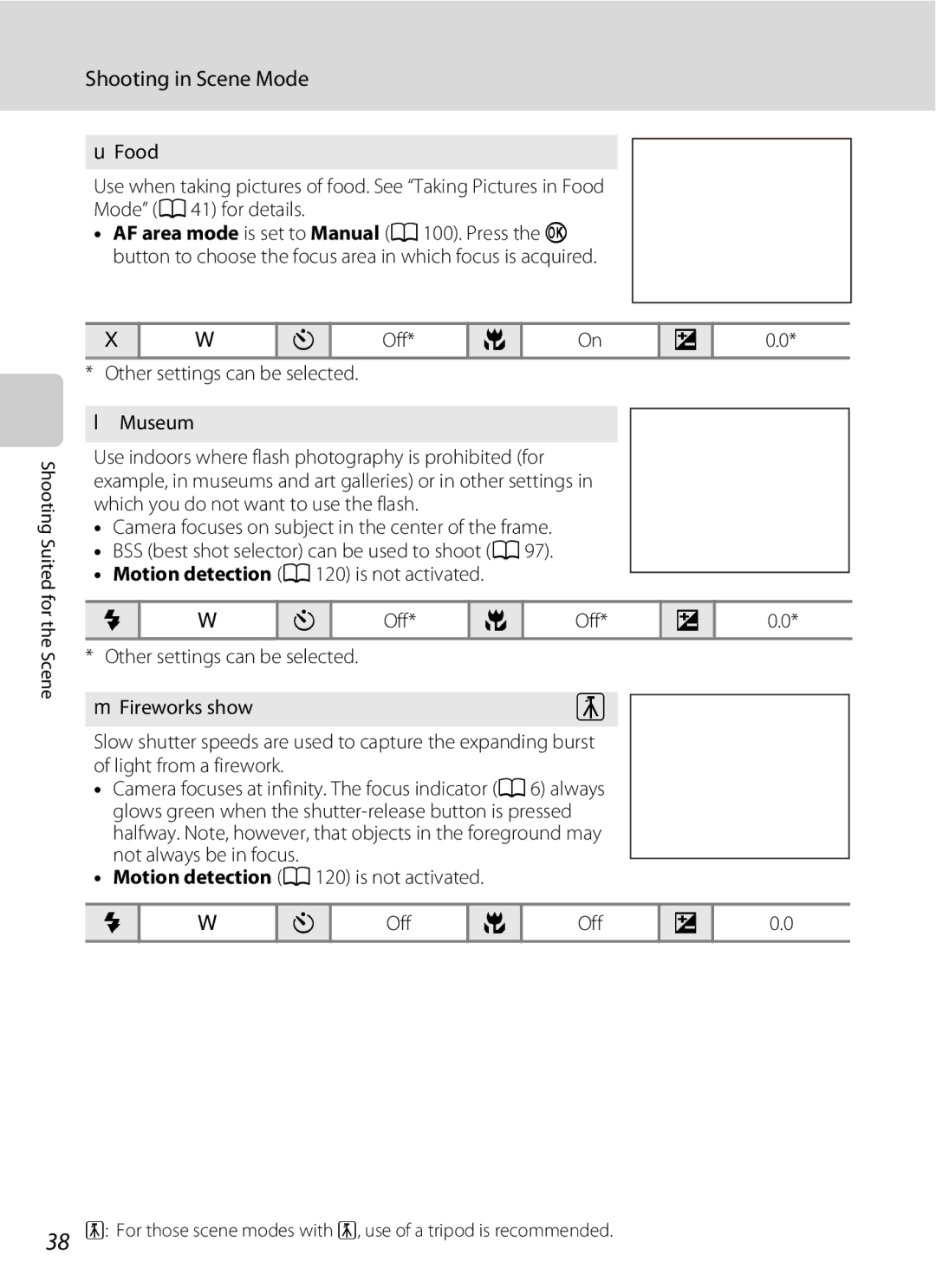 Nikon COOLPIXS220GB, COOLPIXS220P, COOLPIXS220CB user manual Other settings can be selected Museum, Fireworks show 