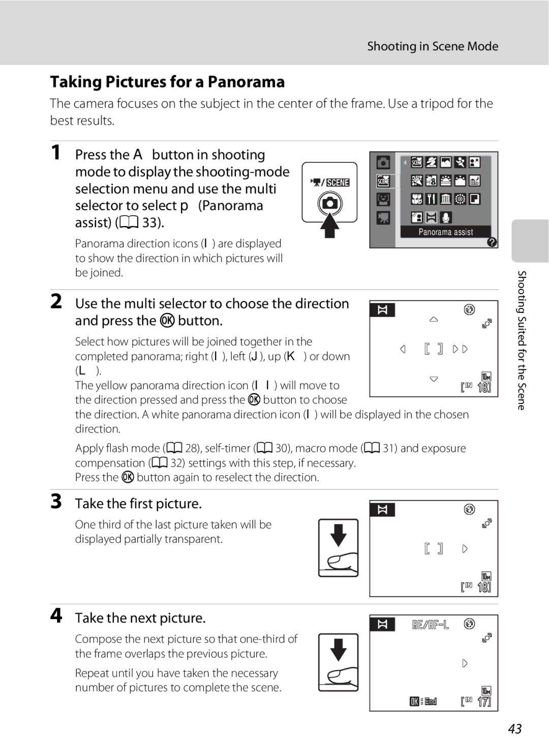 Nikon COOLPIXS220CB, COOLPIXS220P user manual Taking Pictures for a Panorama, Take the first picture, Take the next picture 