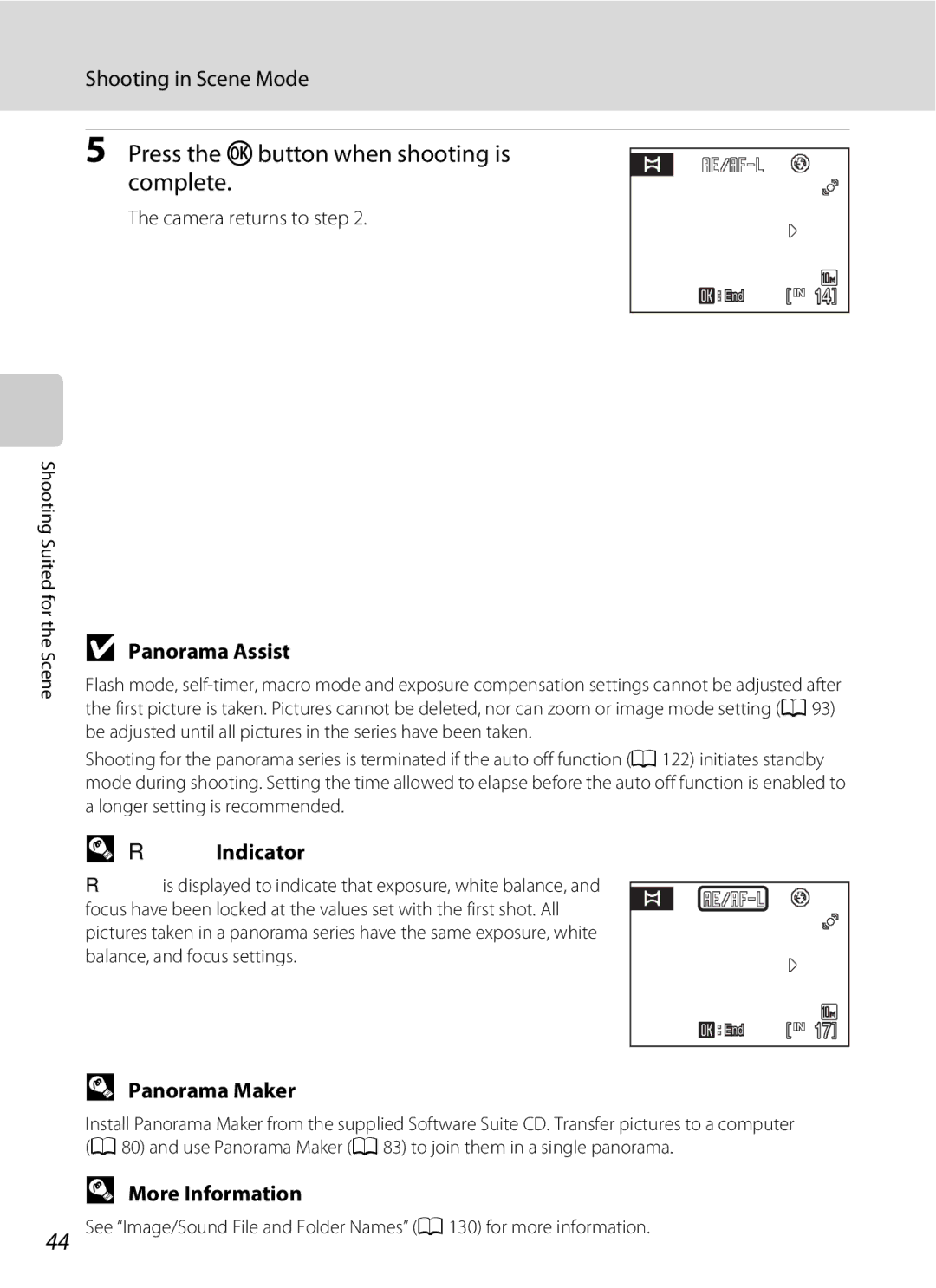 Nikon COOLPIXS220GB, COOLPIXS220P Press the kbutton when shooting is complete, Panorama Assist, RIndicator, Panorama Maker 