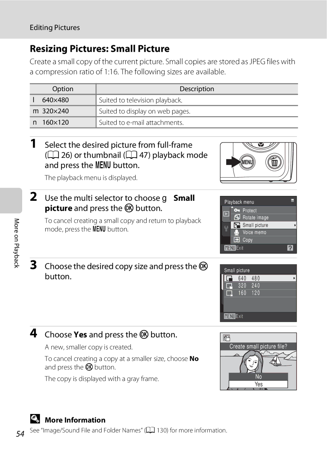 Nikon COOLPIXS220P, COOLPIXS220CB, COOLPIXS220GB user manual Resizing Pictures Small Picture, New, smaller copy is created 