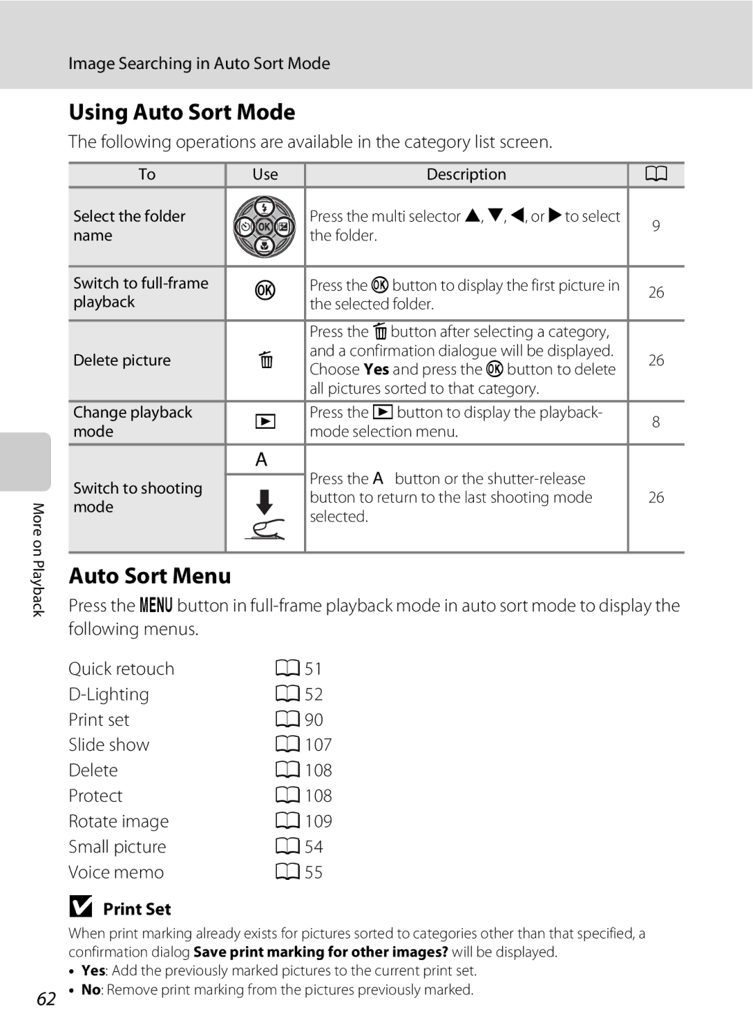 Nikon COOLPIXS220GB, COOLPIXS220P, COOLPIXS220CB user manual Using Auto Sort Mode, Auto Sort Menu 