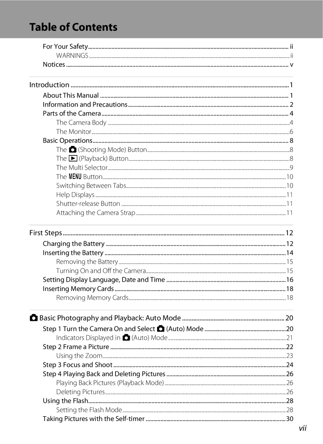 Nikon COOLPIXS220P, COOLPIXS220CB, COOLPIXS220GB user manual Table of Contents 