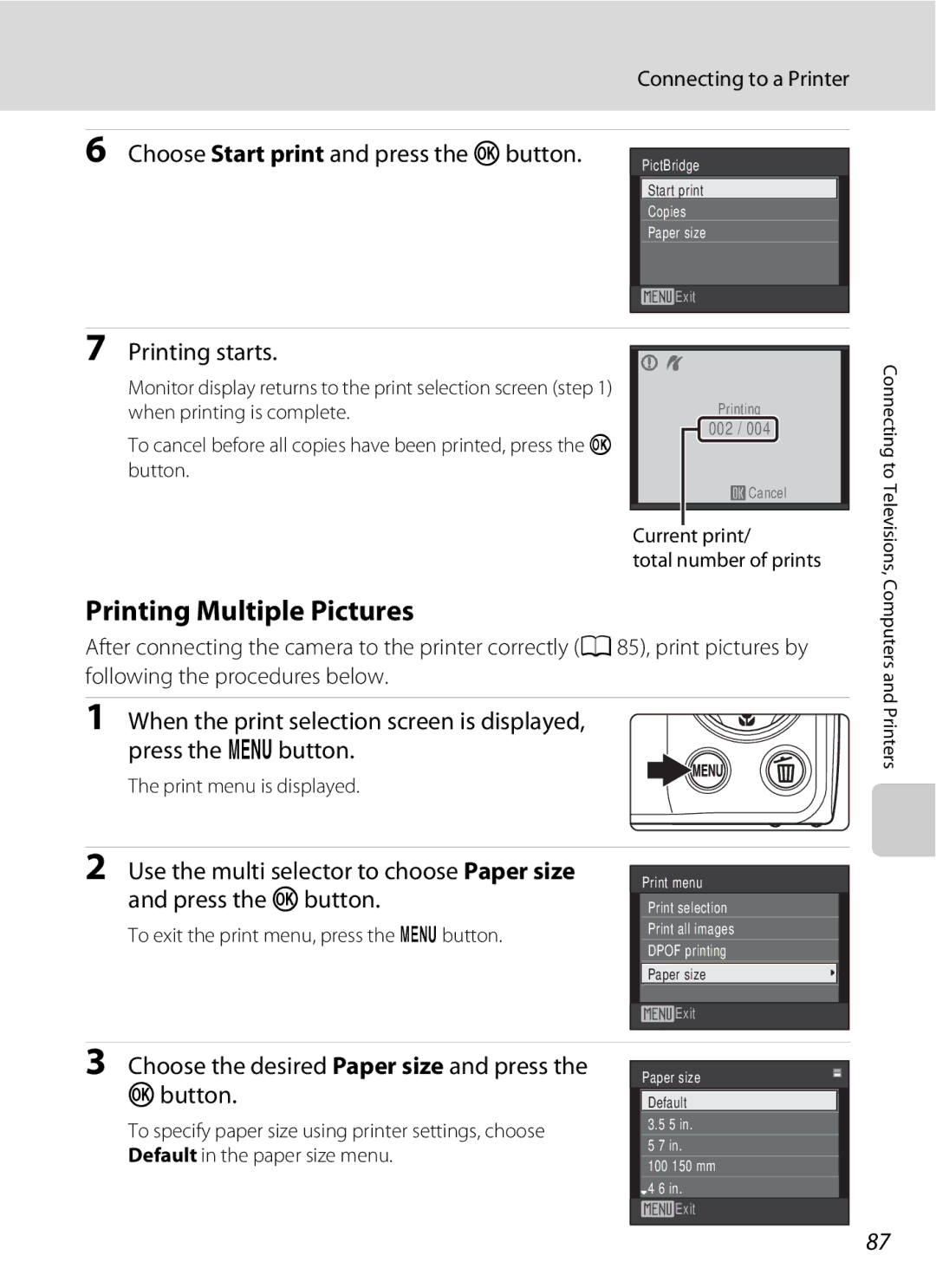 Nikon COOLPIXS220P, COOLPIXS220CB Printing Multiple Pictures, Printing starts, Current print Total number of prints 