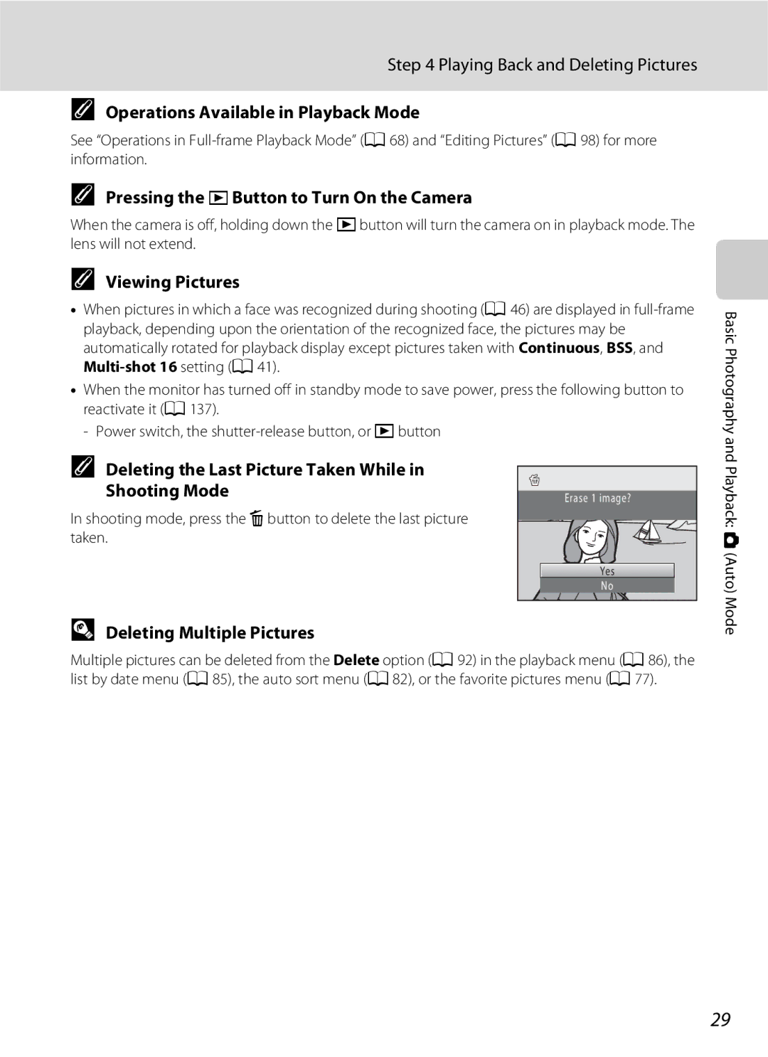 Nikon S3000 Operations Available in Playback Mode, Pressing the c Button to Turn On the Camera, Viewing Pictures 