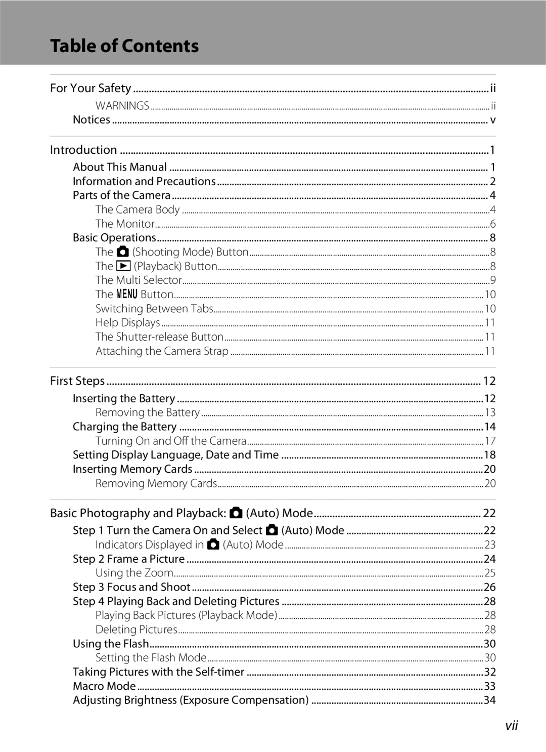 Nikon COOLPIXS3000P, COOLPIXS3000BLK user manual Table of Contents 