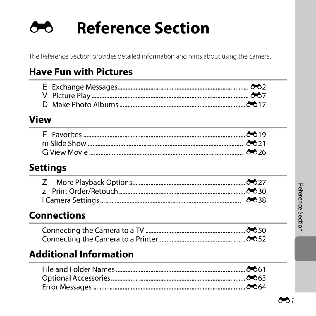 Nikon COOLPIXS31PNK, COOLPIXS31YEL, COOLPIXS31WHT, COOLPIXS31BLUE, S31 White manual Reference Section 