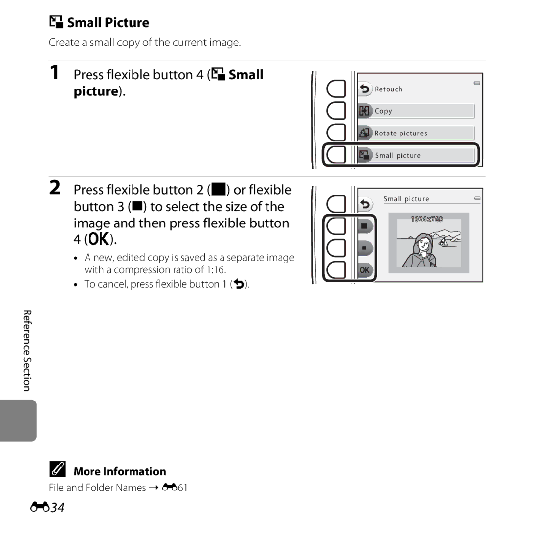 Nikon COOLPIXS31YEL SSmall Picture, Press flexible button 4 sSmall picture, Image and then press flexible button 4 O, E34 