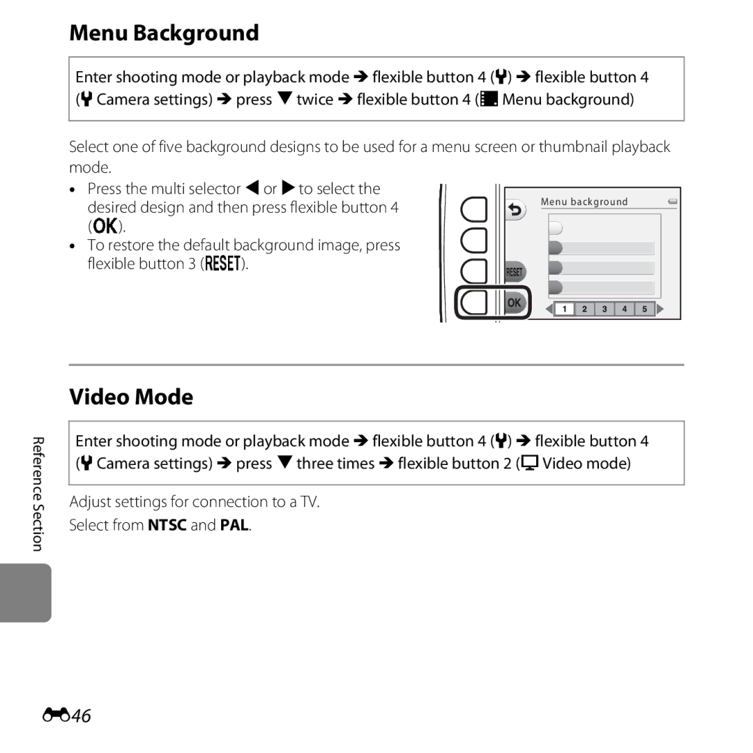 Nikon COOLPIXS31YEL, COOLPIXS31WHT, COOLPIXS31BLUE, COOLPIXS31PNK, S31 White manual Menu Background, Video Mode, E46 