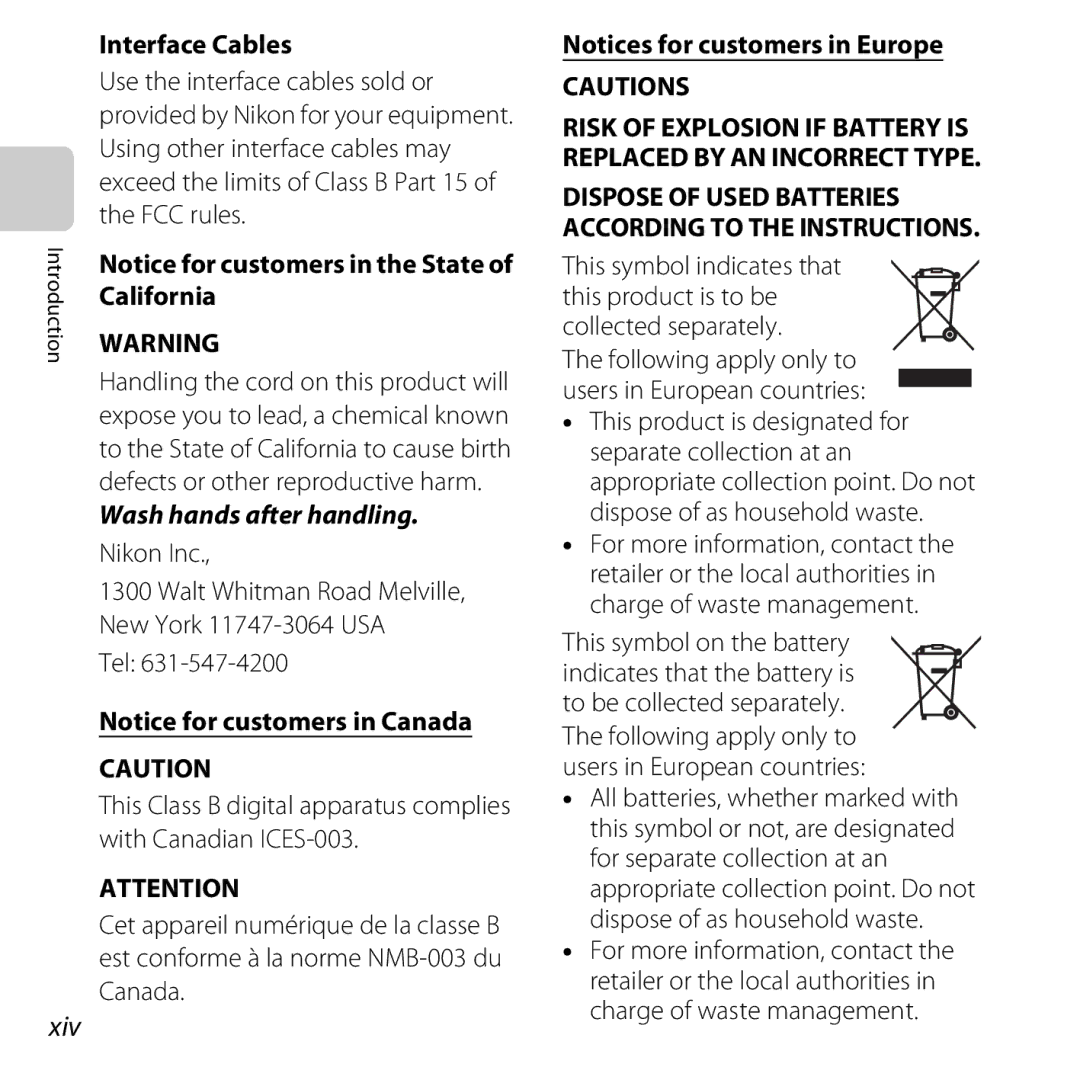 Nikon COOLPIXS31YEL, COOLPIXS31WHT, COOLPIXS31BLUE, S31 White Xiv, Following apply only to users in European countries 