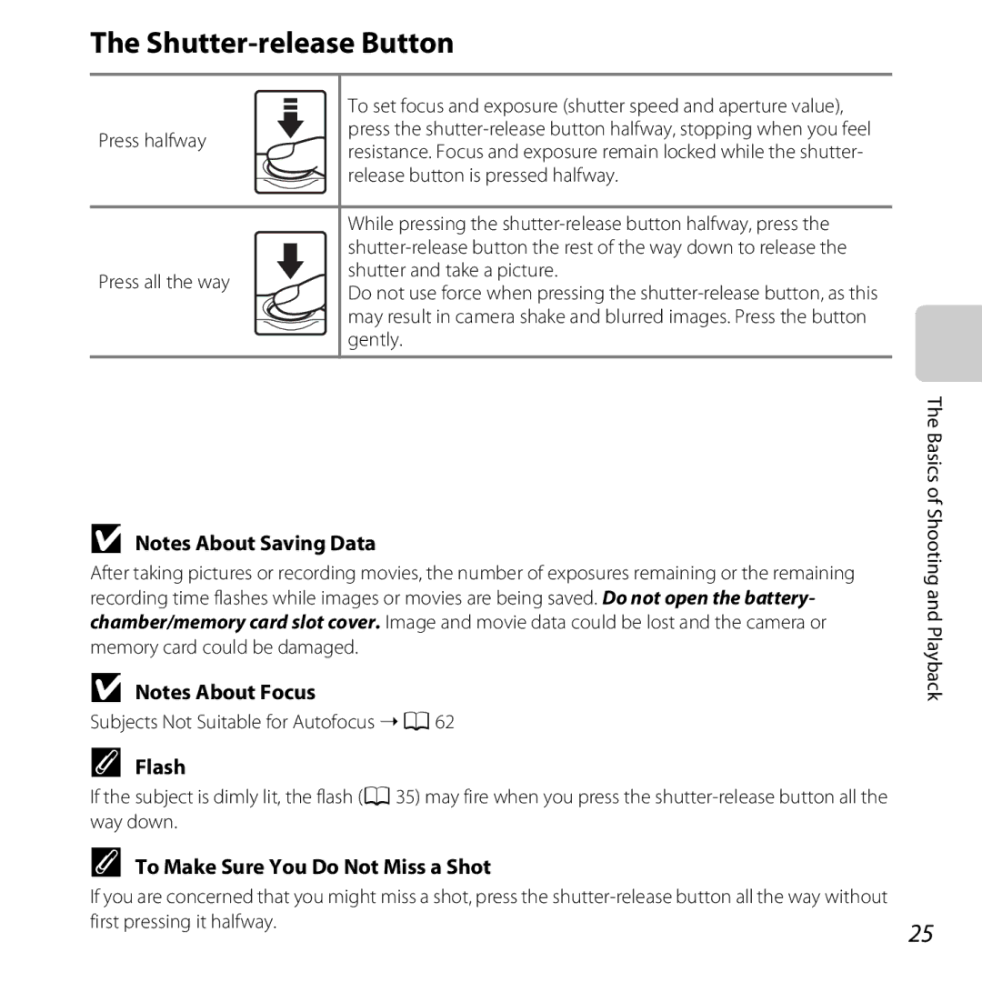 Nikon COOLPIXS31PNK, COOLPIXS31YEL, COOLPIXS31WHT manual Shutter-release Button, Flash, To Make Sure You Do Not Miss a Shot 