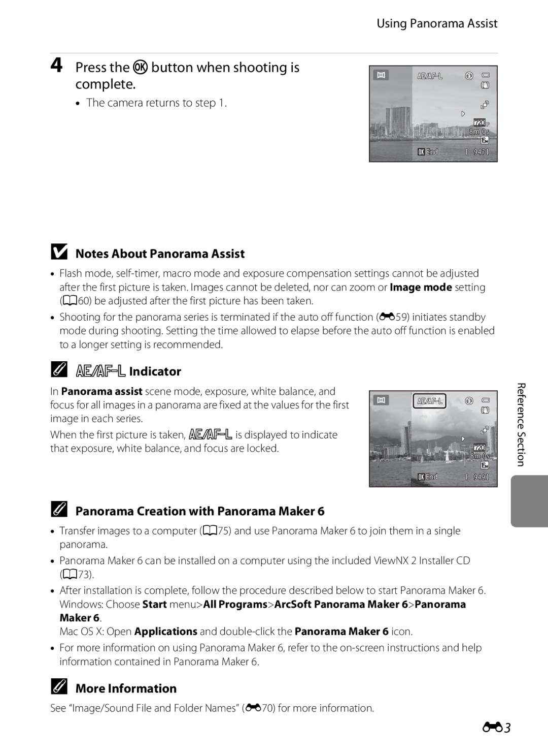 Nikon coolpix s3300 Press the kbutton when shooting is Complete, Using Panorama Assist, RIndicator, Camera returns to step 