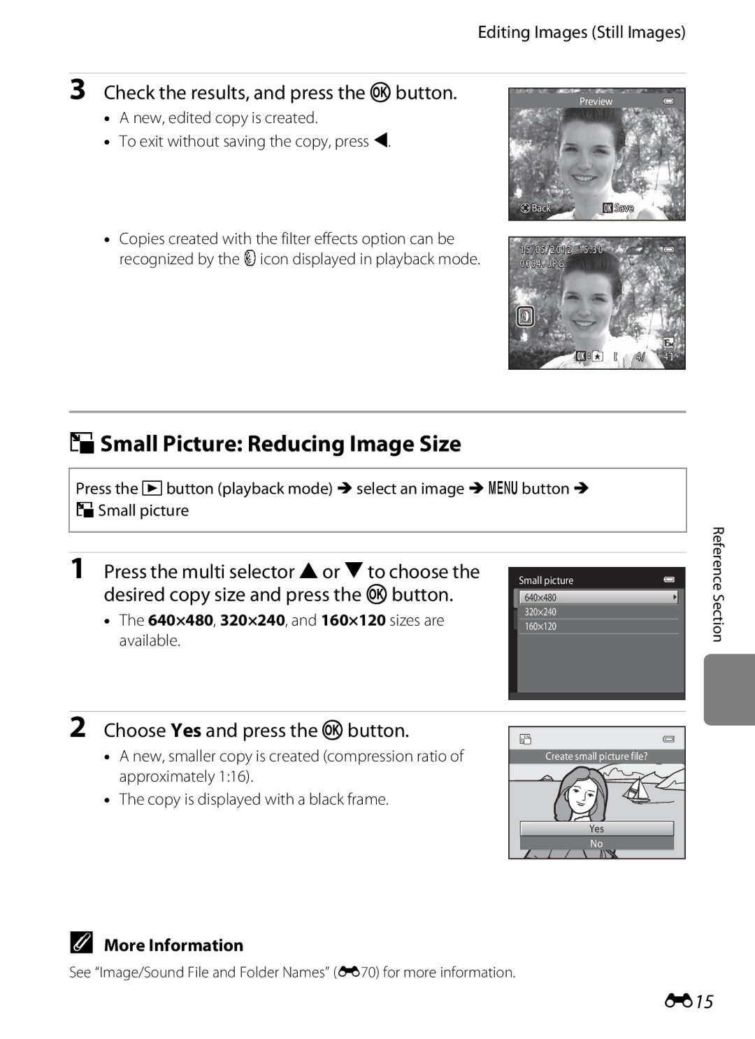 Nikon coolpix s3300, COOLPIXS3300BLK GSmall Picture Reducing Image Size, Check the results, and press the kbutton, E15 