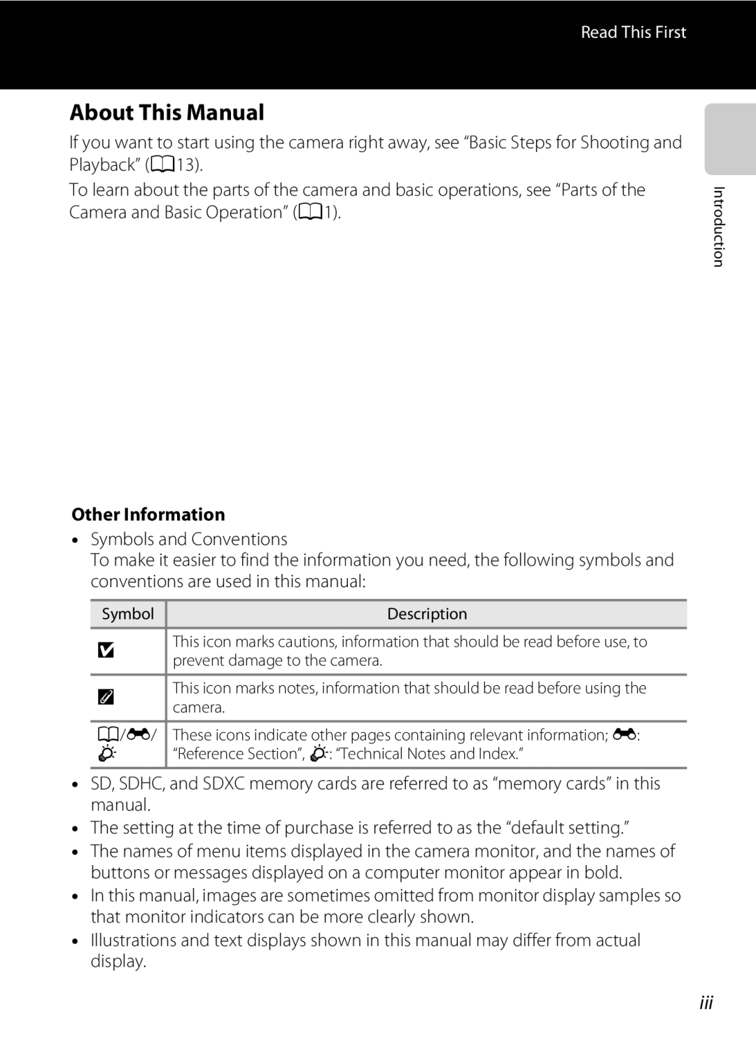 Nikon COOLPIXS3300RED, COOLPIXS3300BLK, COOLPIXS3300SIL, coolpix s3300 About This Manual, Iii, Other Information, Symbol 