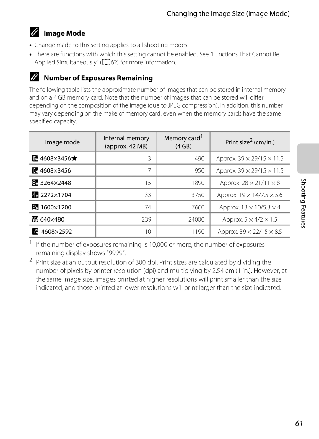 Nikon COOLPIXS3300RED, COOLPIXS3300BLK, COOLPIXS3300SIL Changing the Image Size Image Mode, Number of Exposures Remaining 