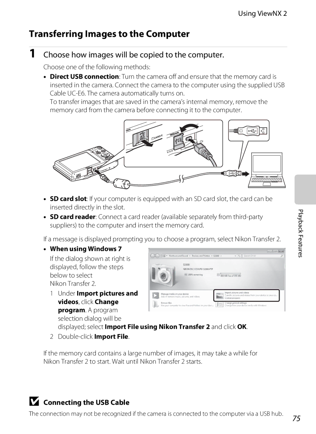 Nikon coolpix s3300, COOLPIXS3300BLK Transferring Images to the Computer, Choose how images will be copied to the computer 