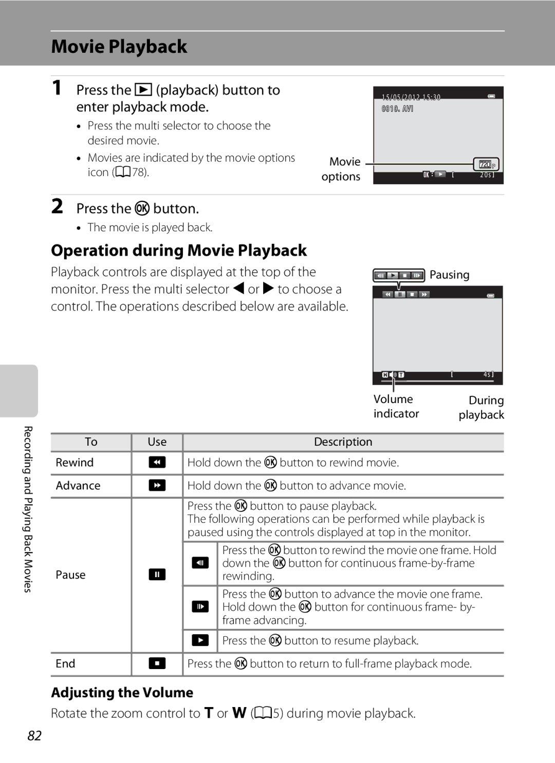 Nikon COOLPIXS3300SIL manual Operation during Movie Playback, Press the cplayback button to enter playback mode 