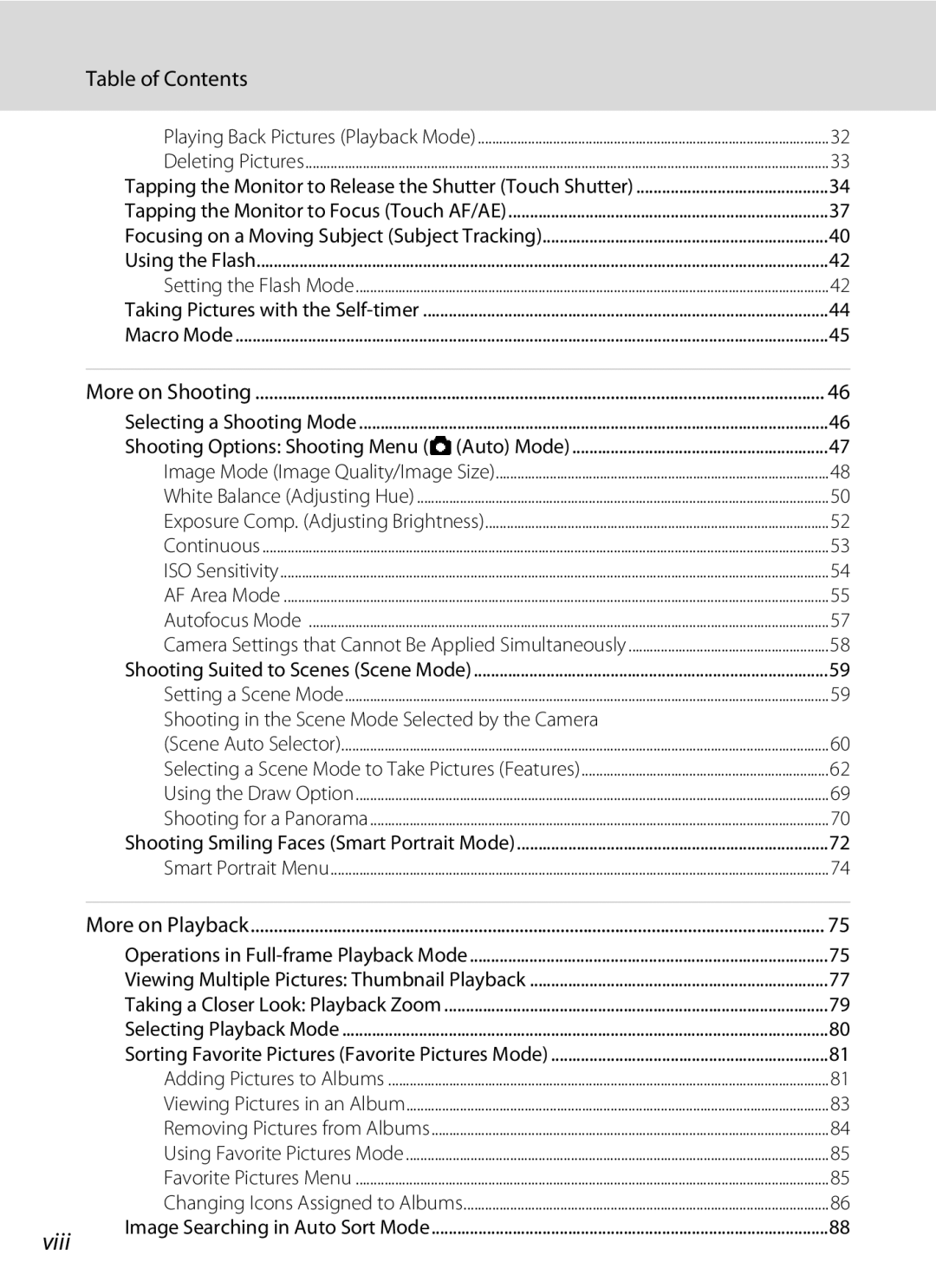 Nikon COOLPIXS4000PLUM, COOLPIXS4000MDKIT, COOLPIXS4000CS, s4000, coolpix user manual Viii, Table of Contents 