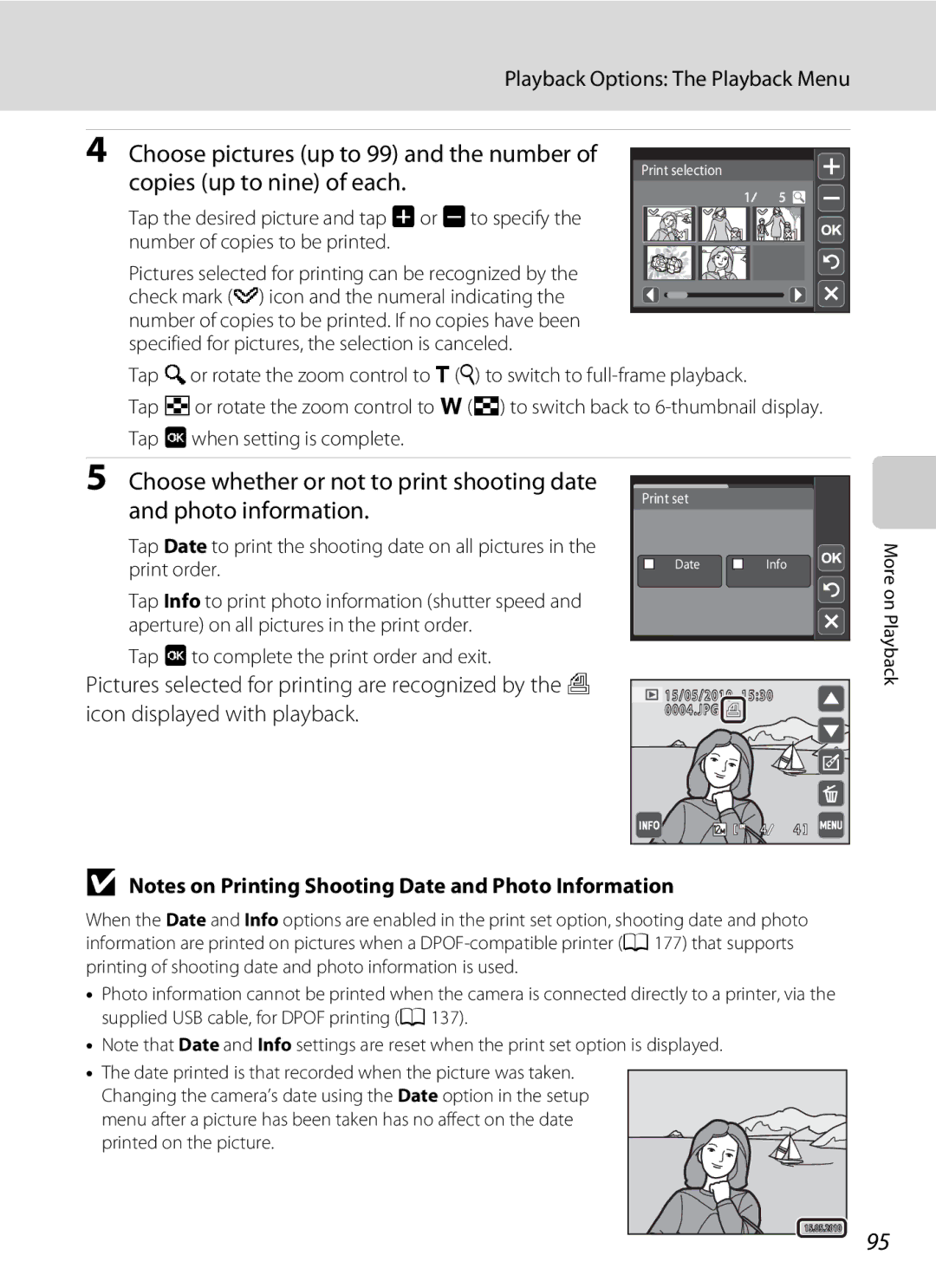 Nikon COOLPIXS4000CS, COOLPIXS4000PLUM, s4000 Icon displayed with playback, Tap Ito complete the print order and exit 