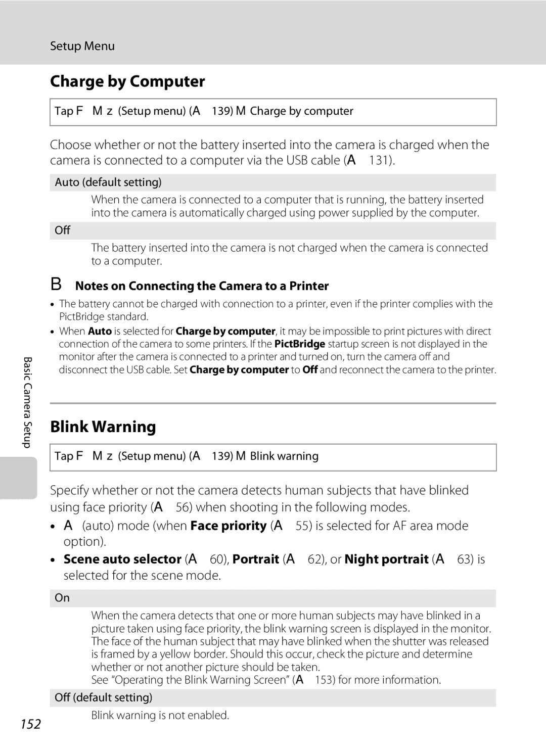 Nikon coolpix, COOLPIXS4000PLUM, COOLPIXS4000MDKIT, COOLPIXS4000CS, s4000 user manual Charge by Computer, Blink Warning, 152 