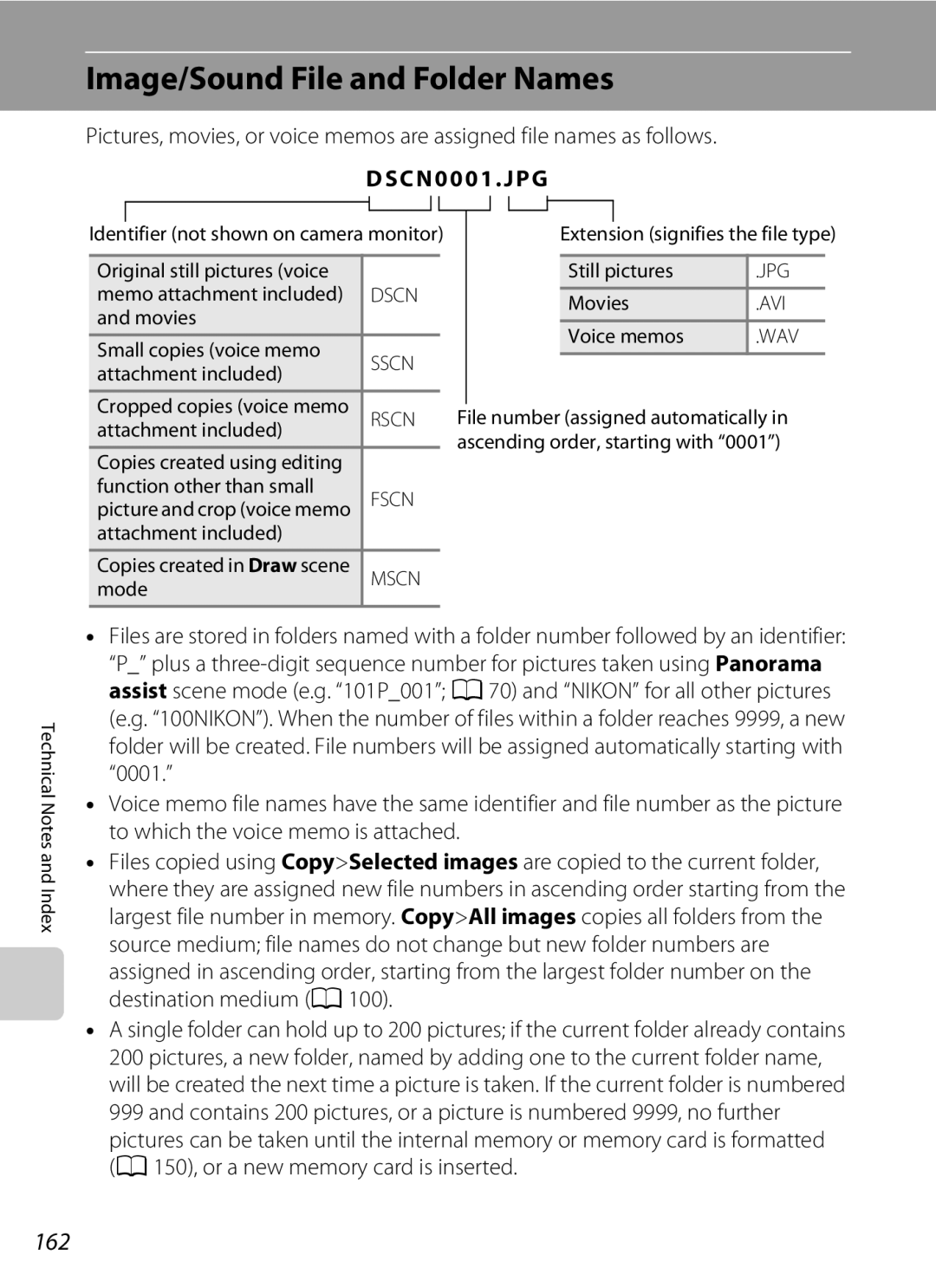 Nikon coolpix, COOLPIXS4000PLUM, COOLPIXS4000MDKIT, COOLPIXS4000CS, s4000 user manual Image/Sound File and Folder Names, 162 