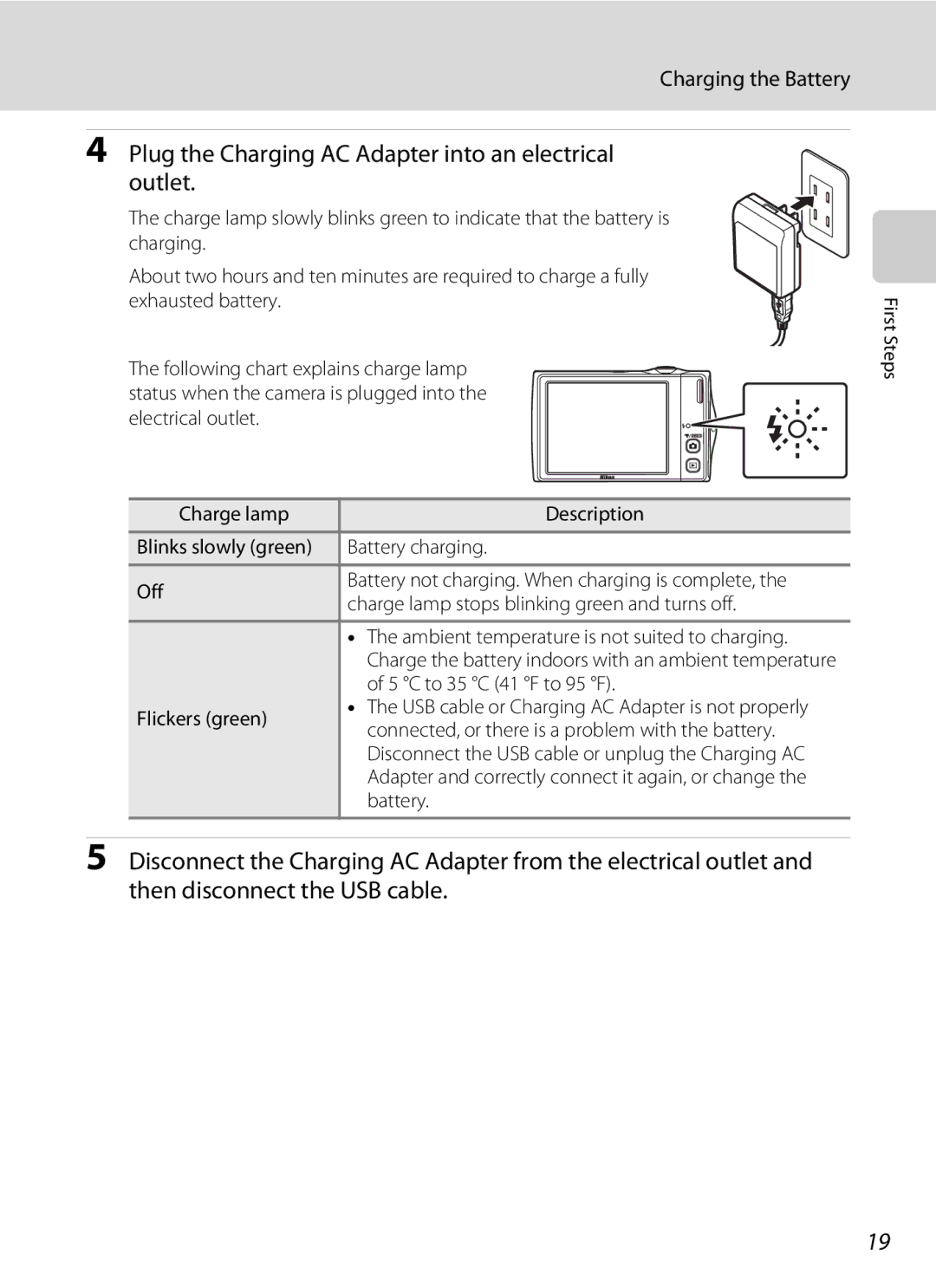 Nikon COOLPIXS4000MDKIT, COOLPIXS4000PLUM Plug the Charging AC Adapter into an electrical Outlet, Charging the Battery 