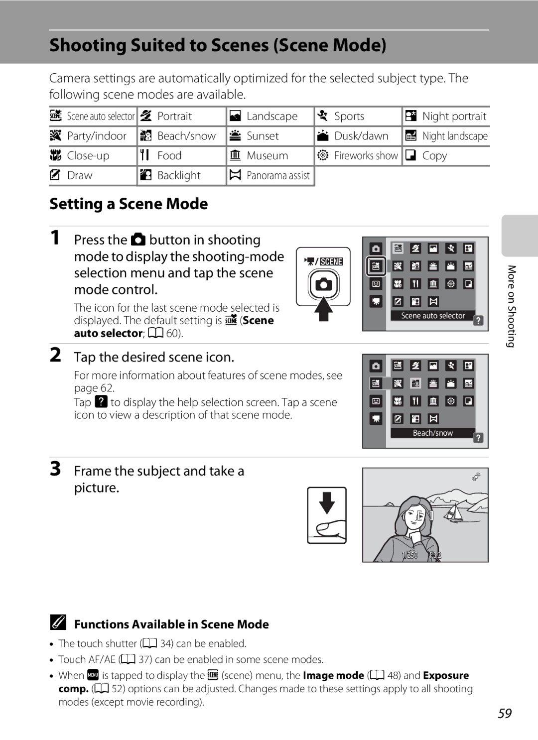 Nikon COOLPIXS4000MDKIT, s4000 Shooting Suited to Scenes Scene Mode, Setting a Scene Mode, Tap the desired scene icon 